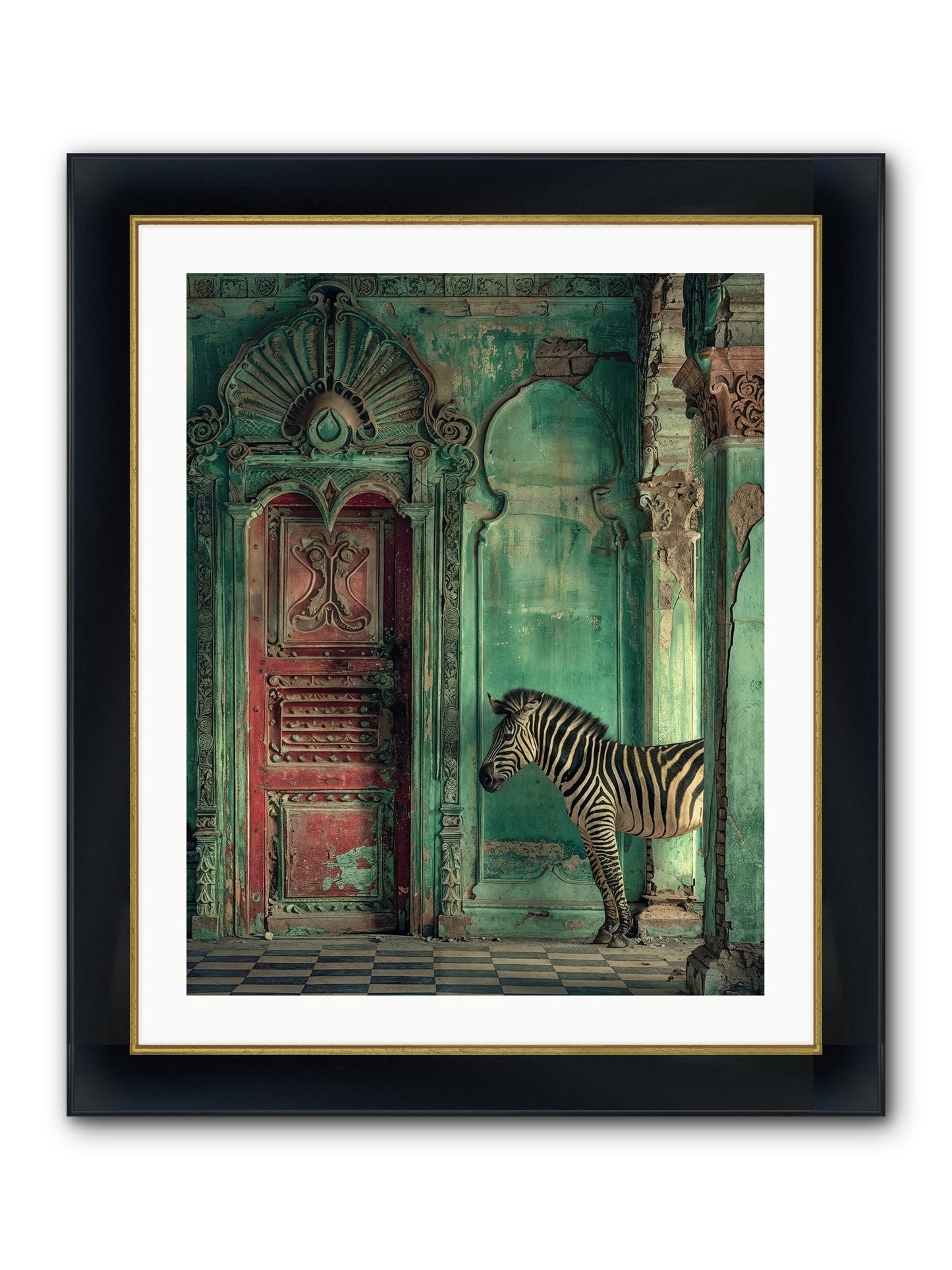 Wanderer At The Palace Gate Framed Print - Wide Black w/Gold 24x30