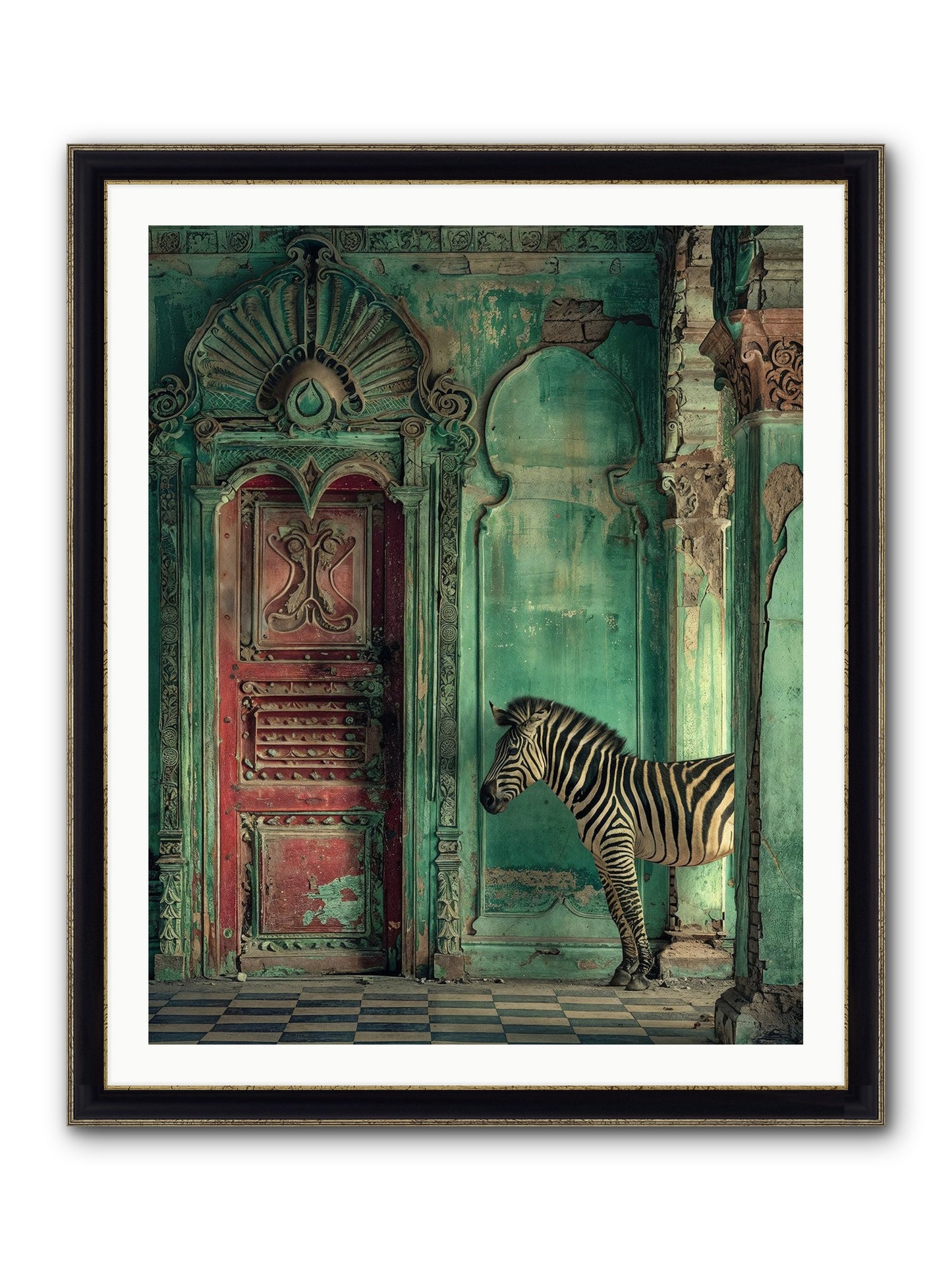 Wanderer At The Palace Gate Framed Print - Black & Gold 32x40