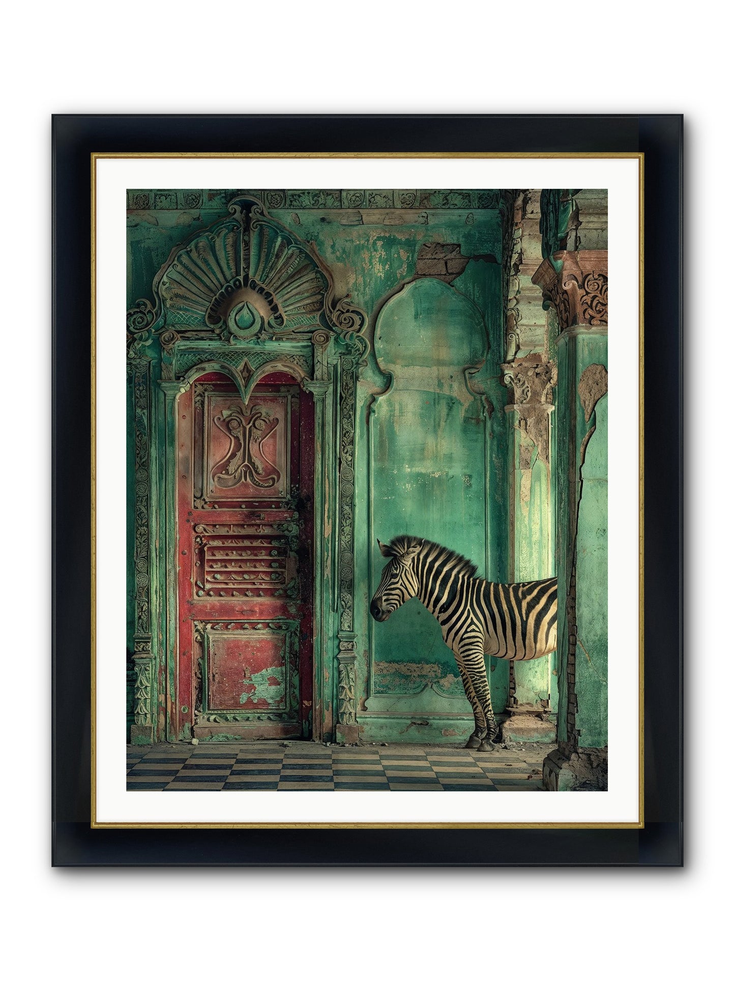 Wanderer At The Palace Gate Framed Print - Wide Black w/Gold 32x40