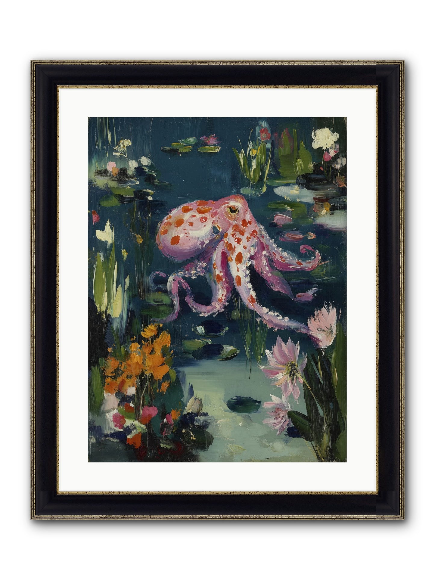 Water Castles Framed Print - Black & Gold 18x24