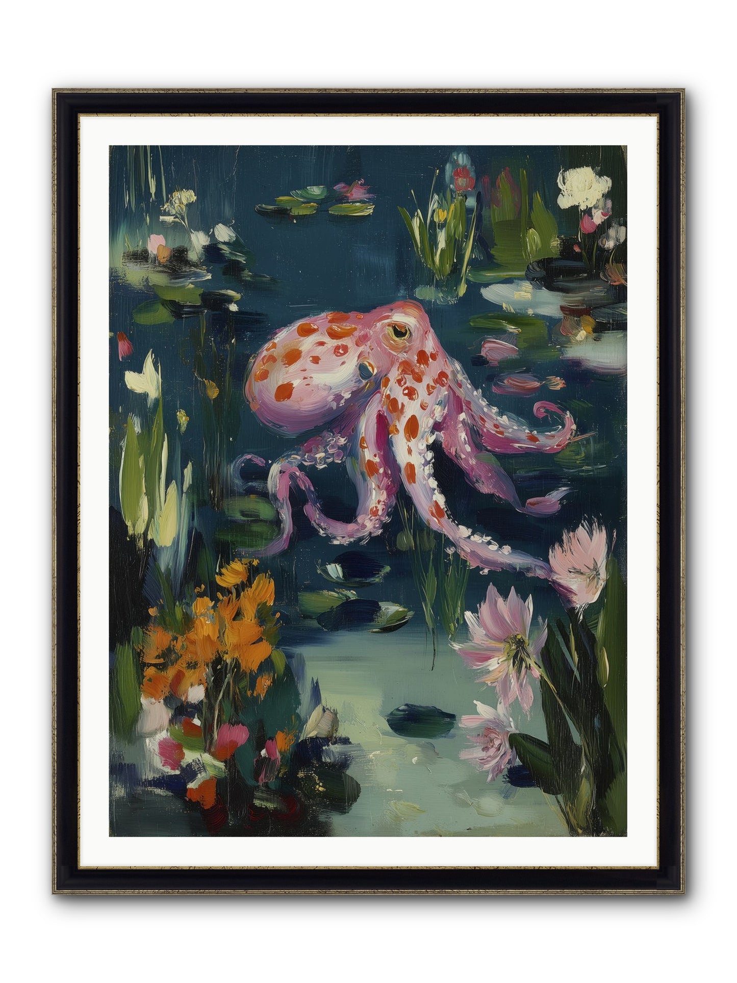 Water Castles Framed Print - Black & Gold 36x48