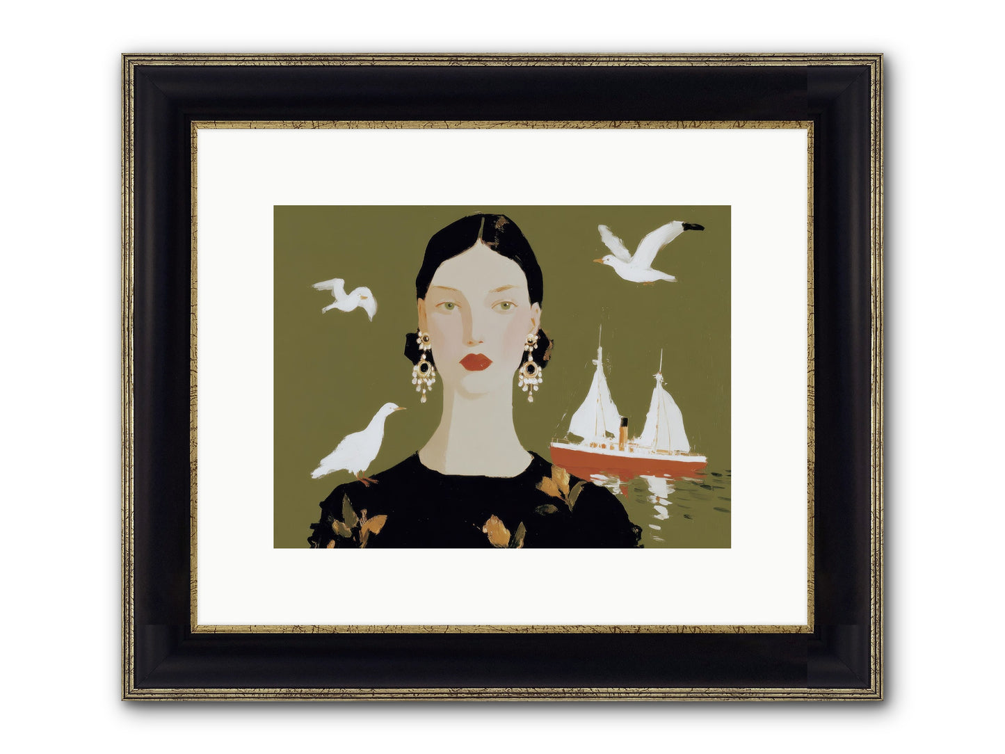 Water Meets The Threshold Framed Print - Black & Gold 12x9