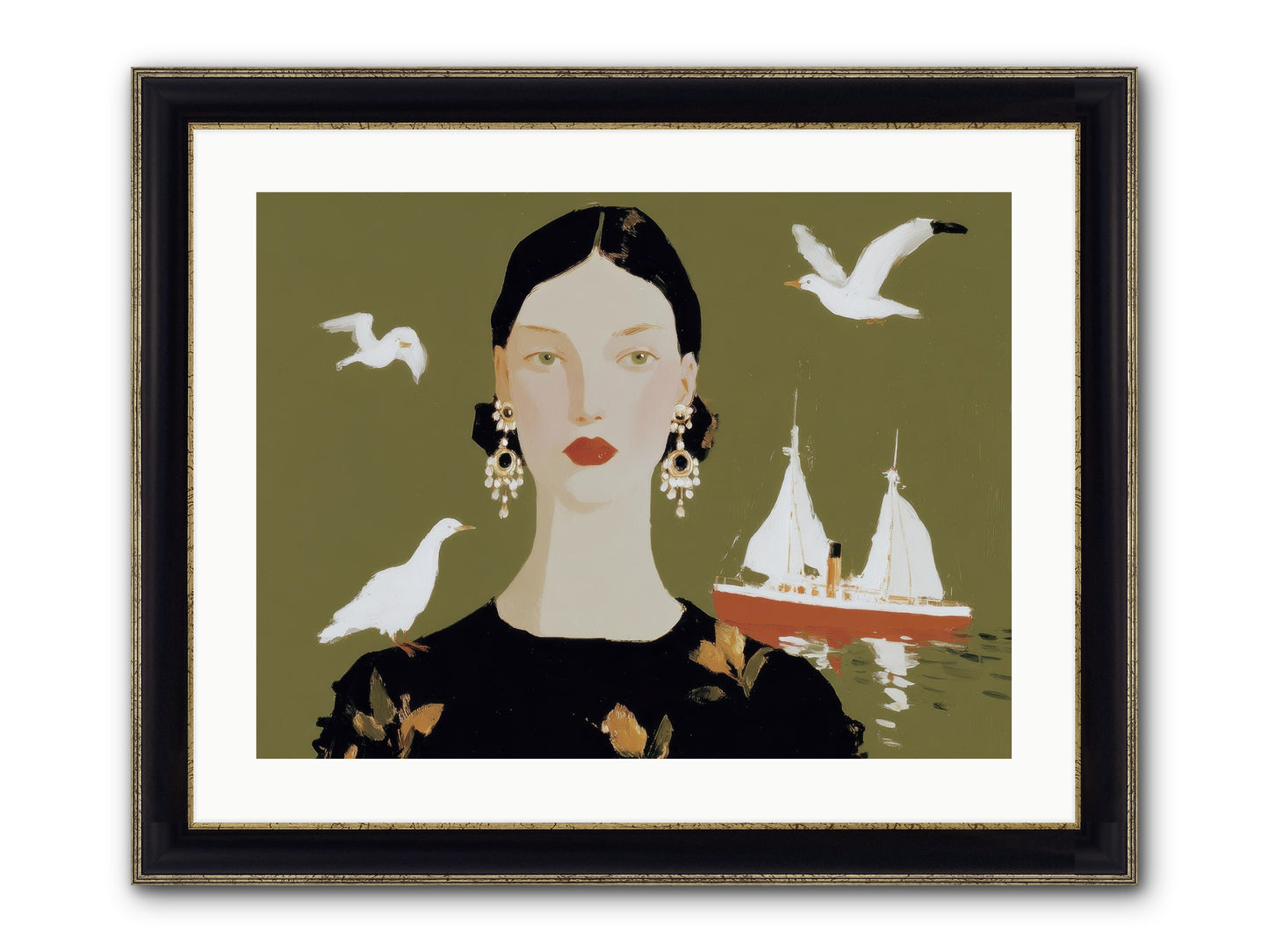 Water Meets The Threshold Framed Print - Black & Gold 24x18
