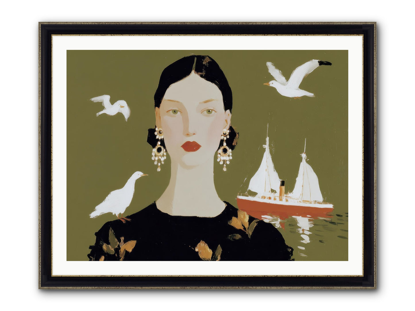 Water Meets The Threshold Framed Print - Black & Gold 40x30