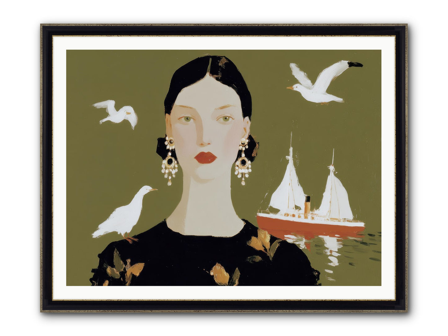 Water Meets The Threshold Framed Print - Black & Gold 48x36