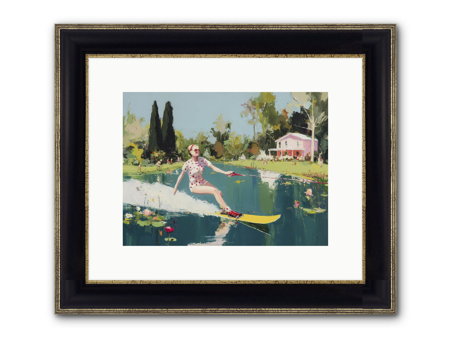 Water Rush Framed Print - Black & Gold 12x9