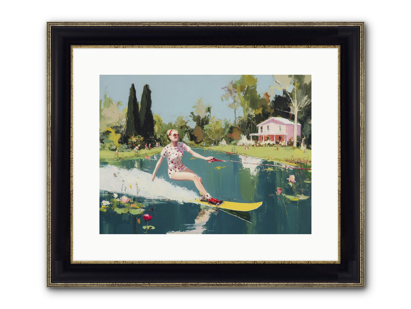 Water Rush Framed Print - Black & Gold 16x12