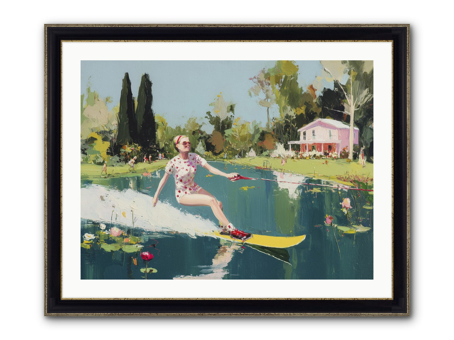 Water Rush Framed Print - Black & Gold 32x24