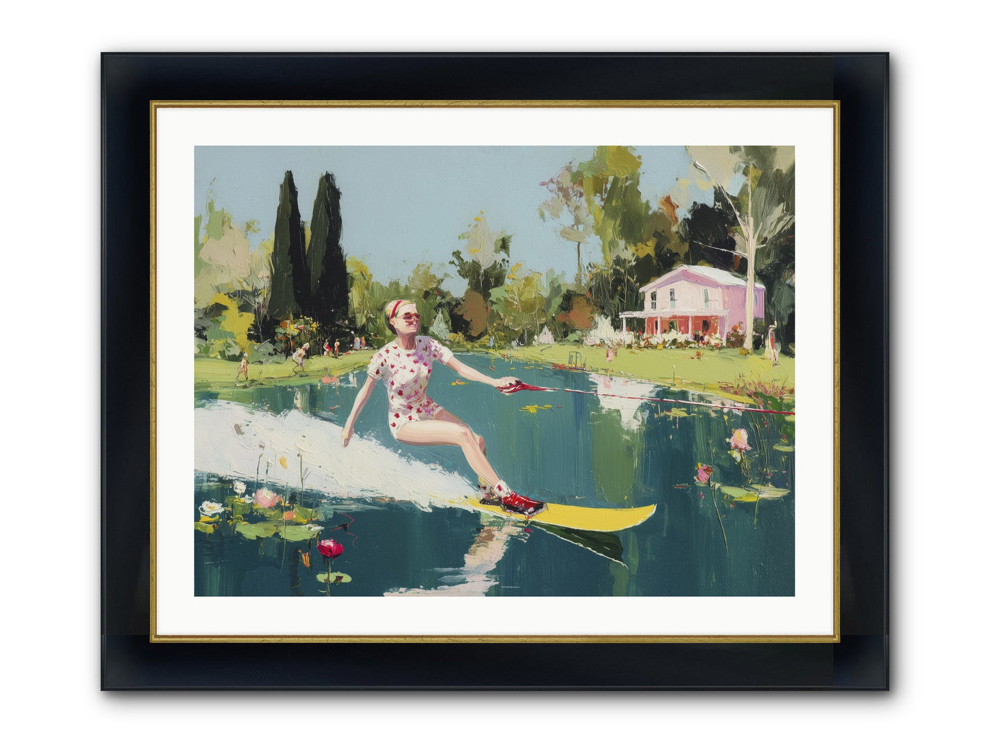 Water Rush Framed Print - Wide Black w/Gold 32x24