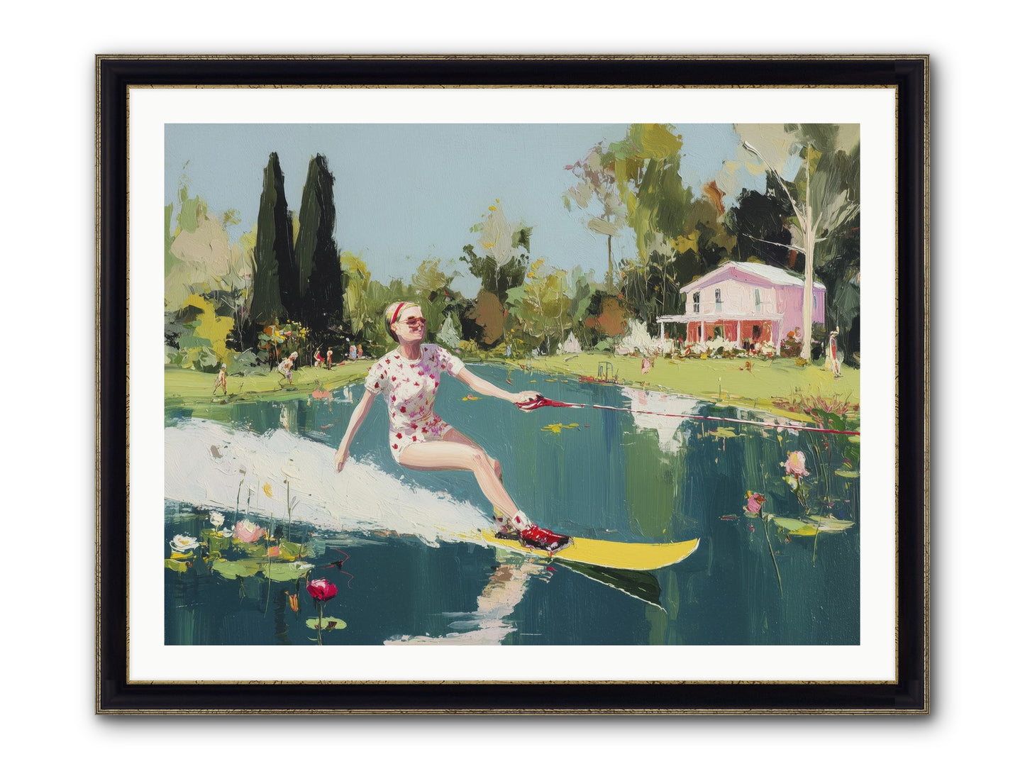 Water Rush Framed Print - Black & Gold 40x30