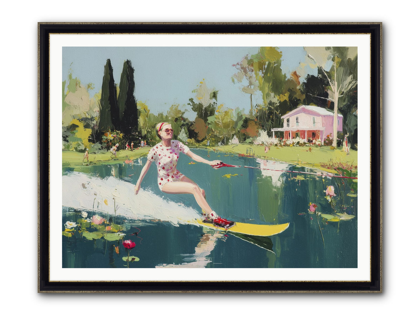 Water Rush Framed Print - Black & Gold 48x36