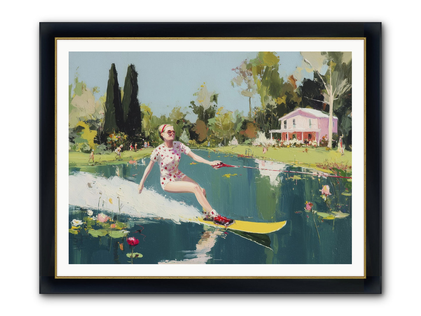 Water Rush Framed Print - Wide Black w/Gold 48x36