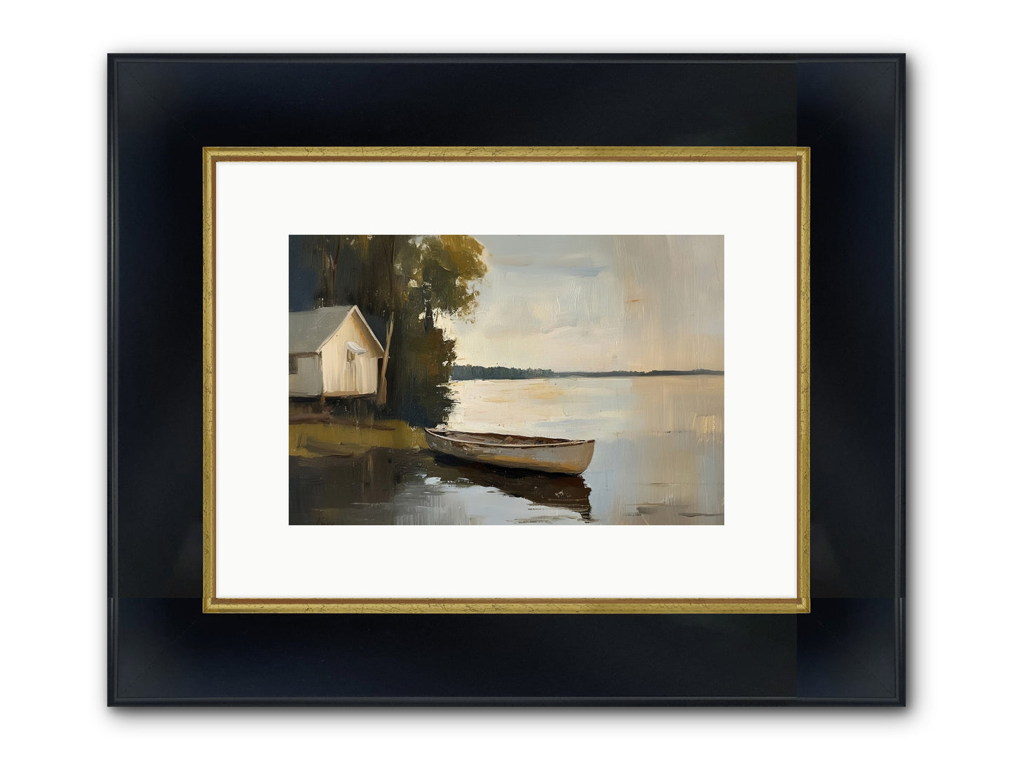 Water's Edge Framed Print - Wide Black w/Gold 12x8