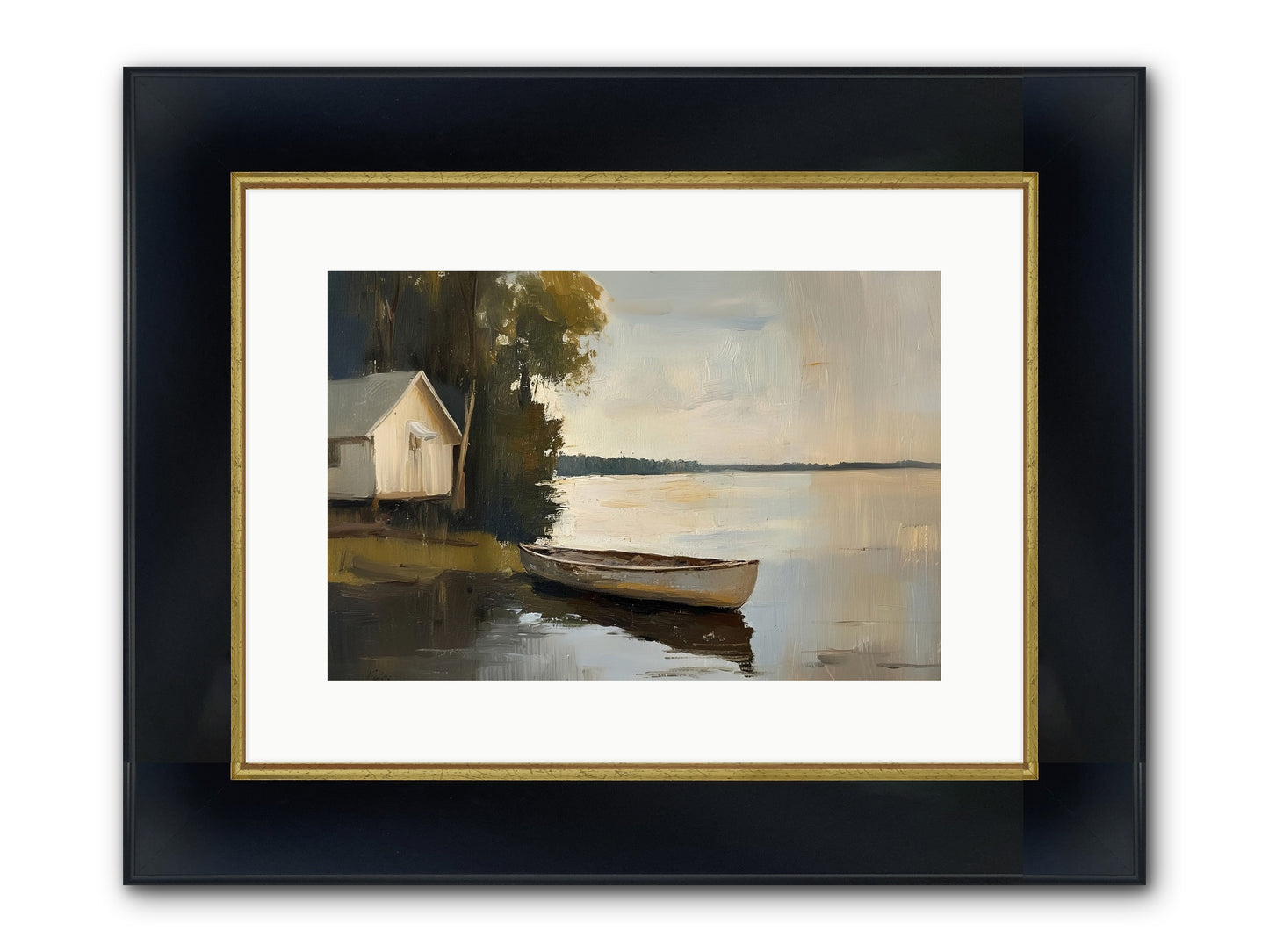 Water's Edge Framed Print - Wide Black w/Gold 15x10