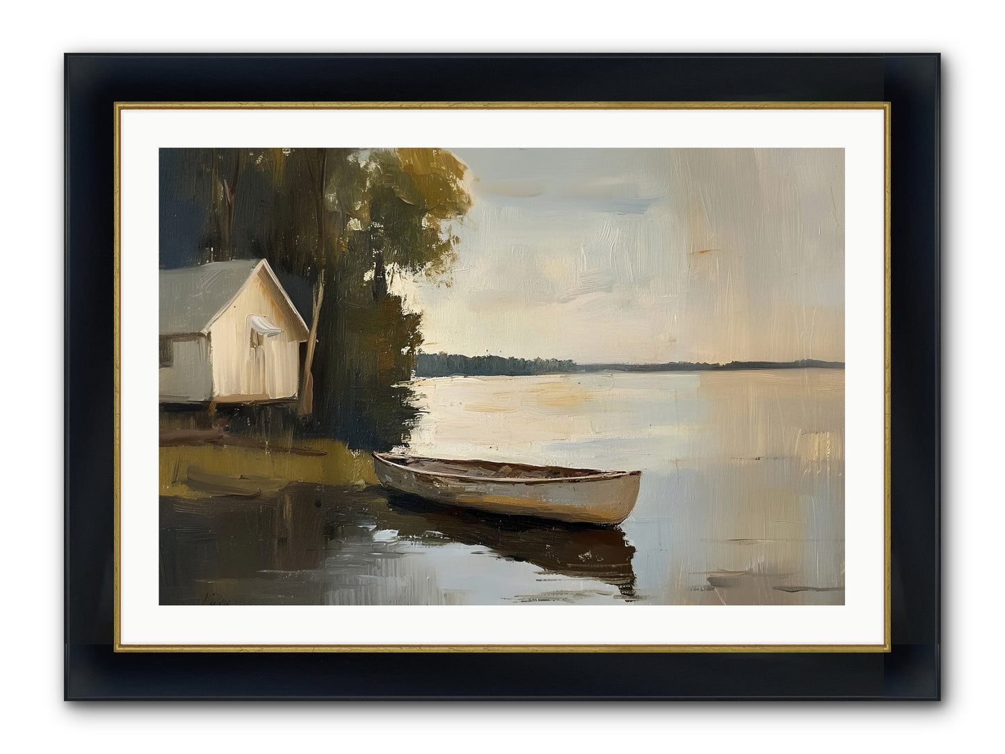 Water's Edge Framed Print - Wide Black w/Gold 36x24