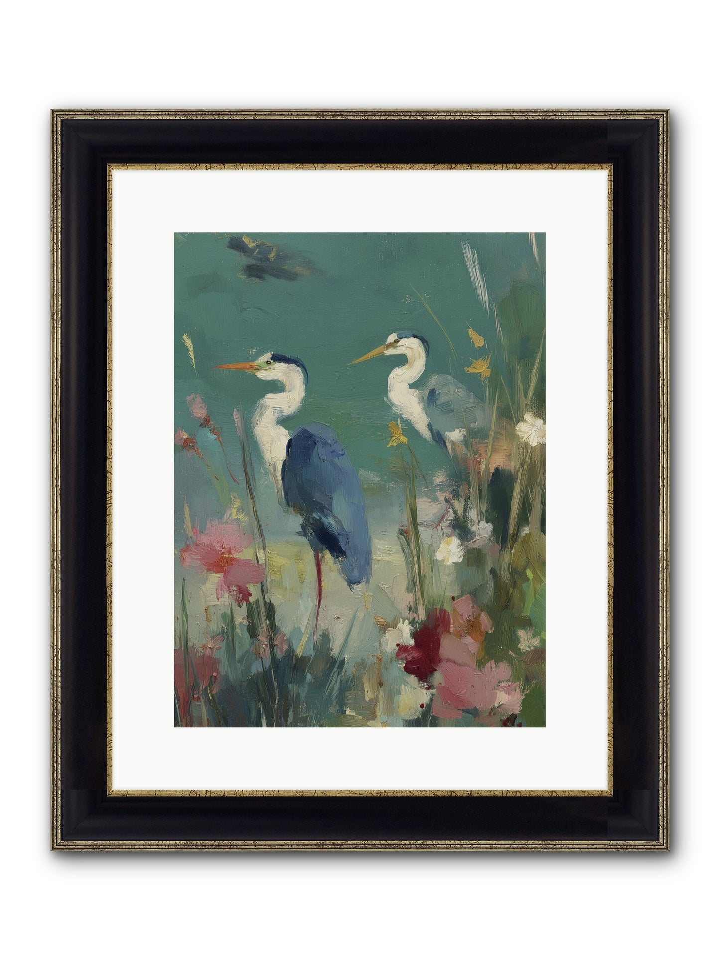 Wave-Whispered Blooms Framed Print - Black & Gold 12x16