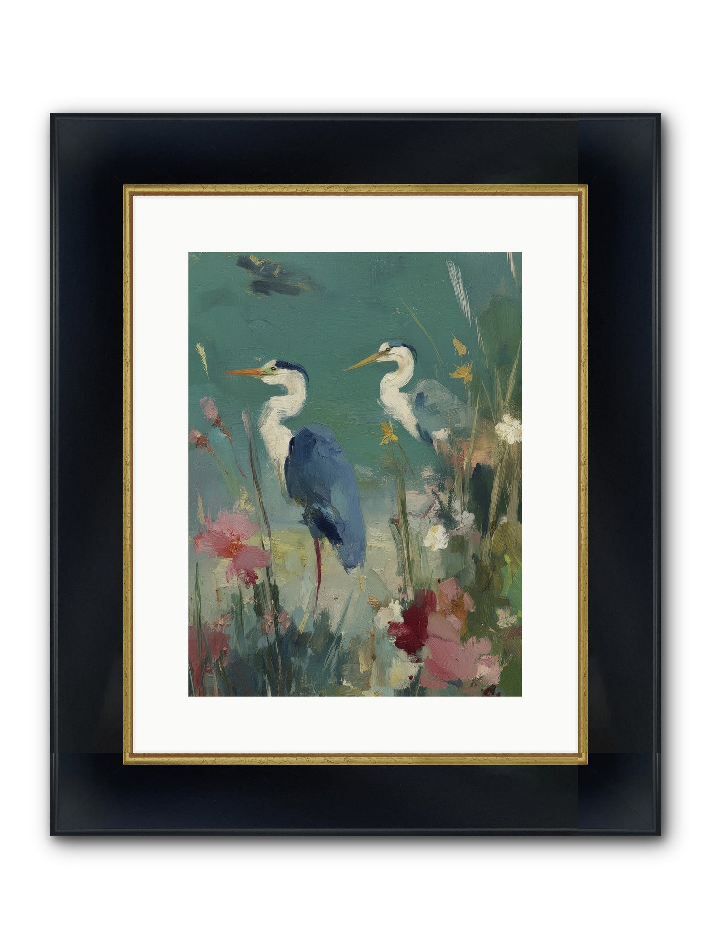 Wave-Whispered Blooms Framed Print - Wide Black w/Gold 12x16