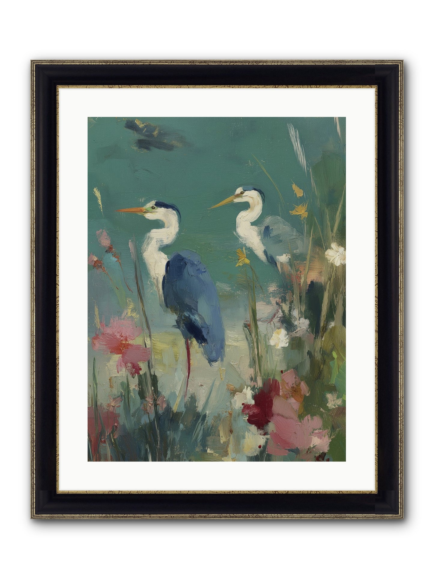 Wave-Whispered Blooms Framed Print - Black & Gold 18x24