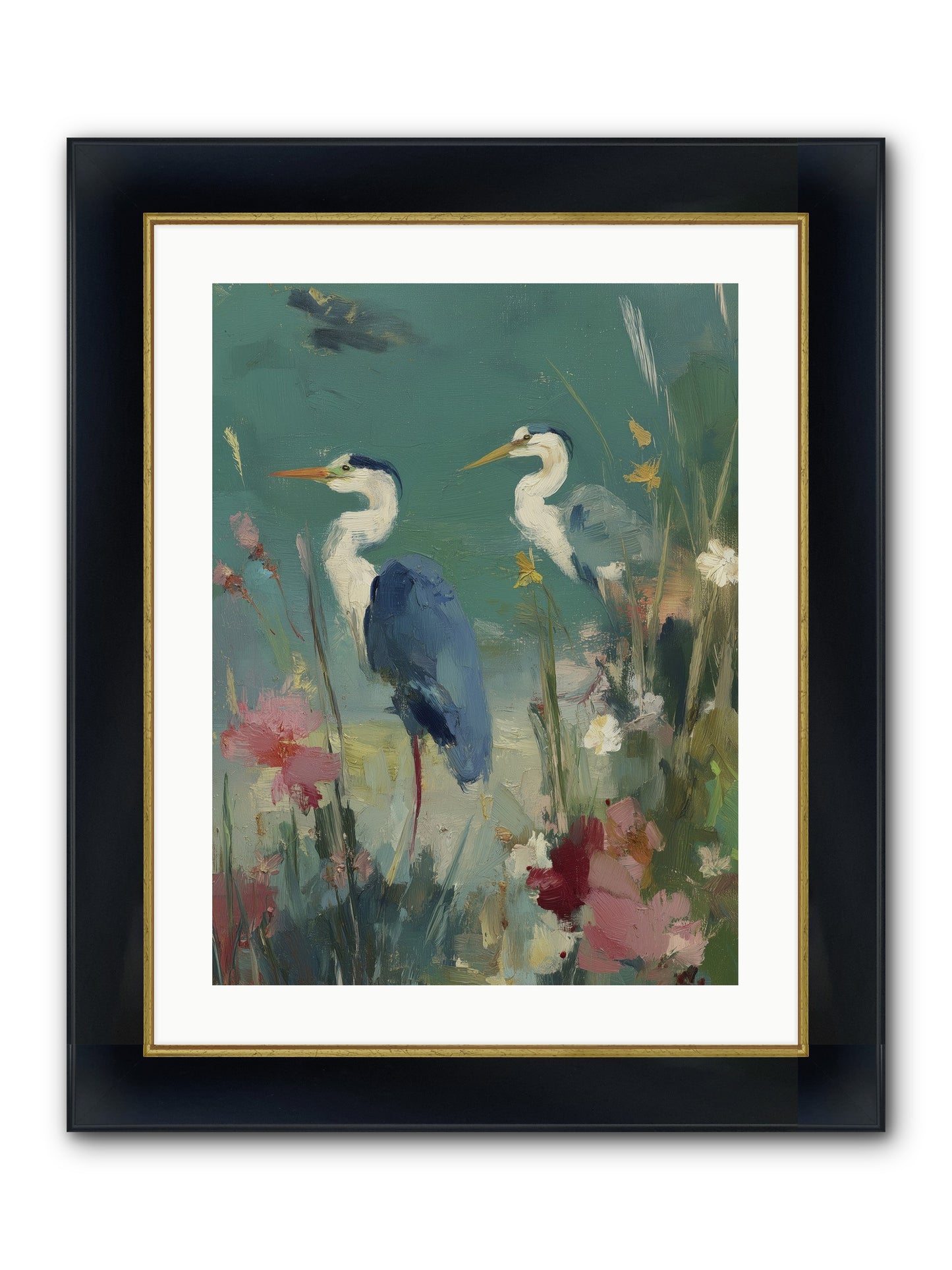 Wave-Whispered Blooms Framed Print - Wide Black w/Gold 18x24
