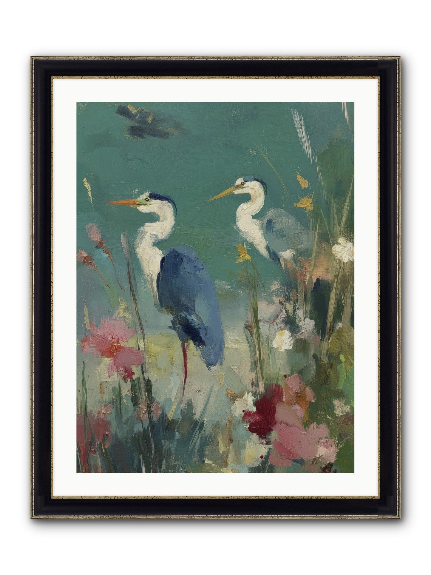 Wave-Whispered Blooms Framed Print - Black & Gold 24x32