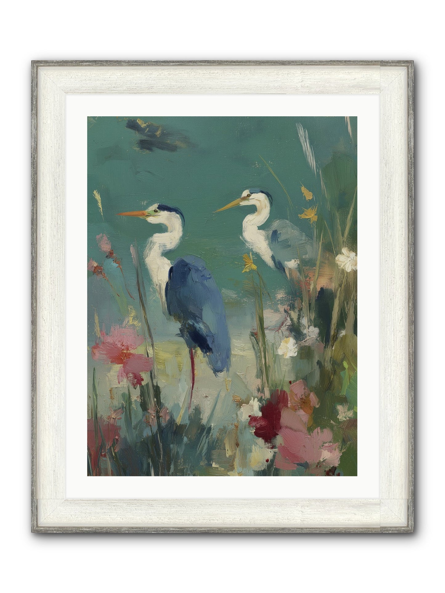 Wave-Whispered Blooms Framed Print - Driftwood White 24x32