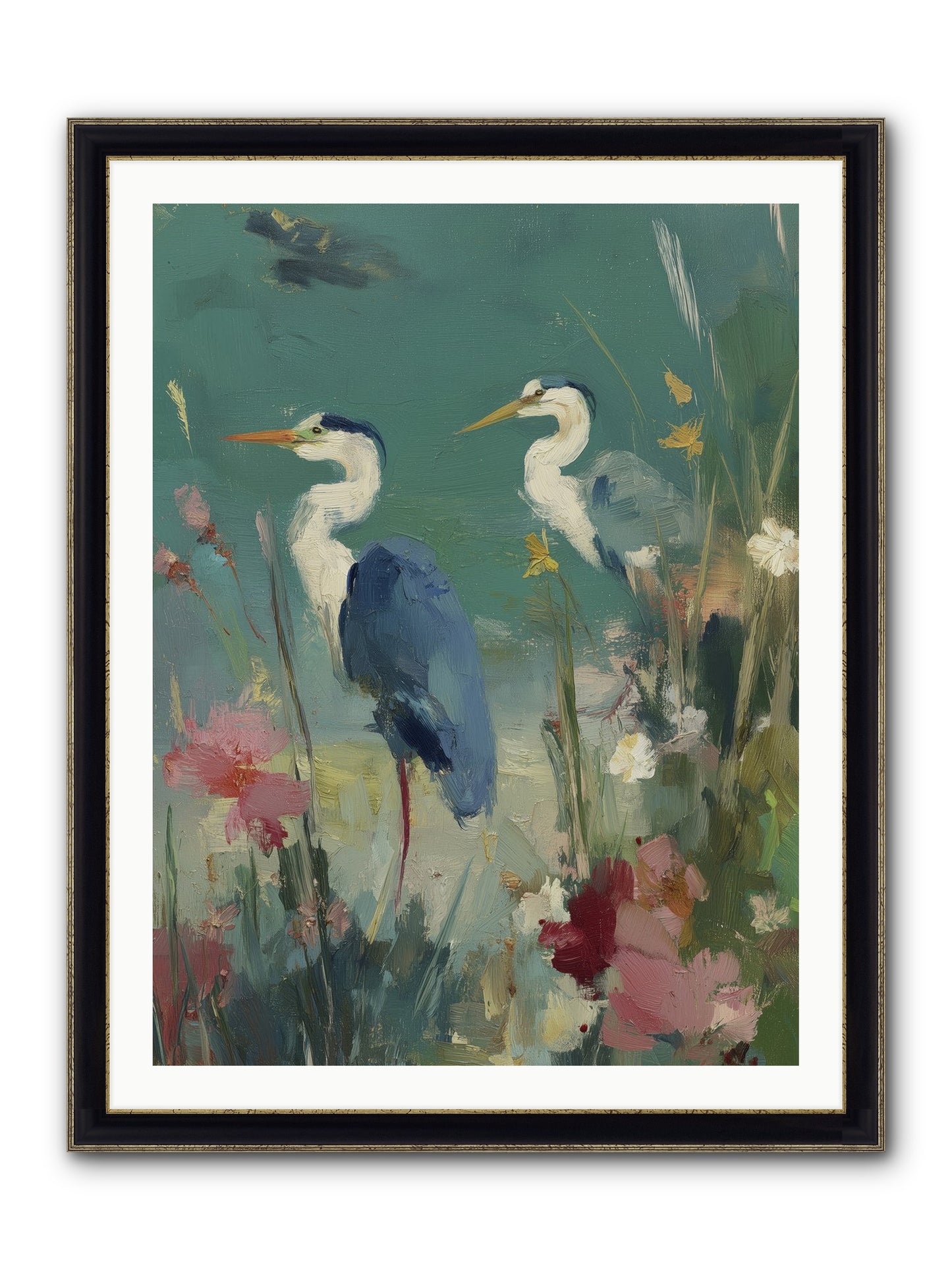 Wave-Whispered Blooms Framed Print - Black & Gold 30x40