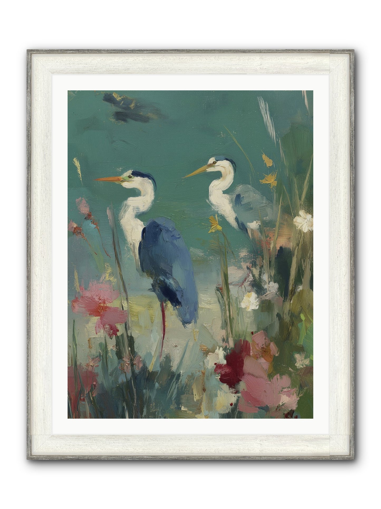 Wave-Whispered Blooms Framed Print - Driftwood White 30x40