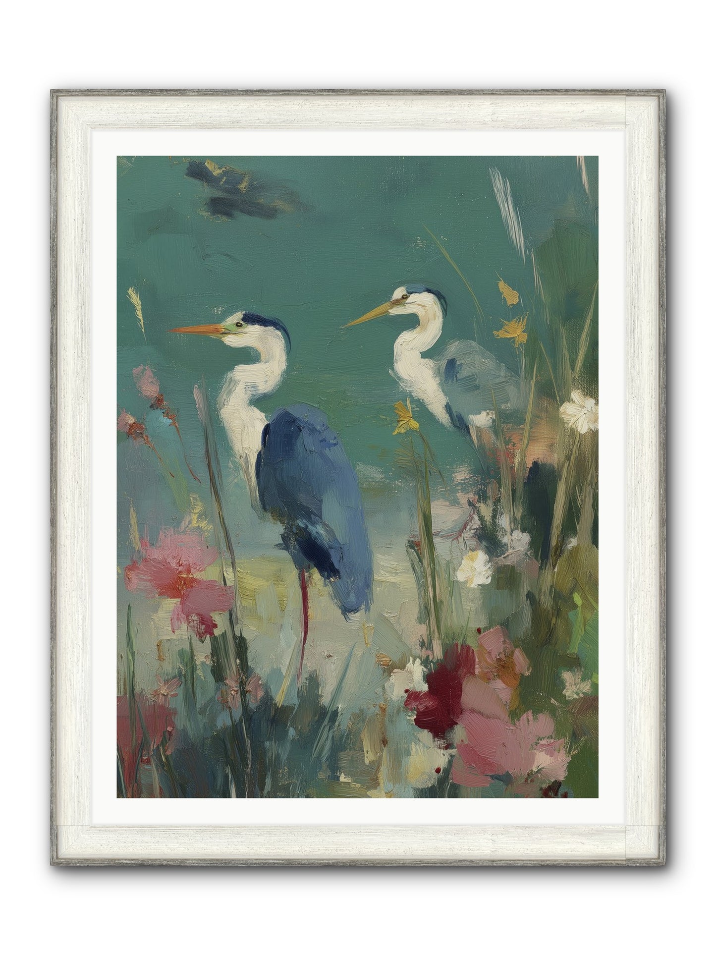 Wave-Whispered Blooms Framed Print - Driftwood White 36x48
