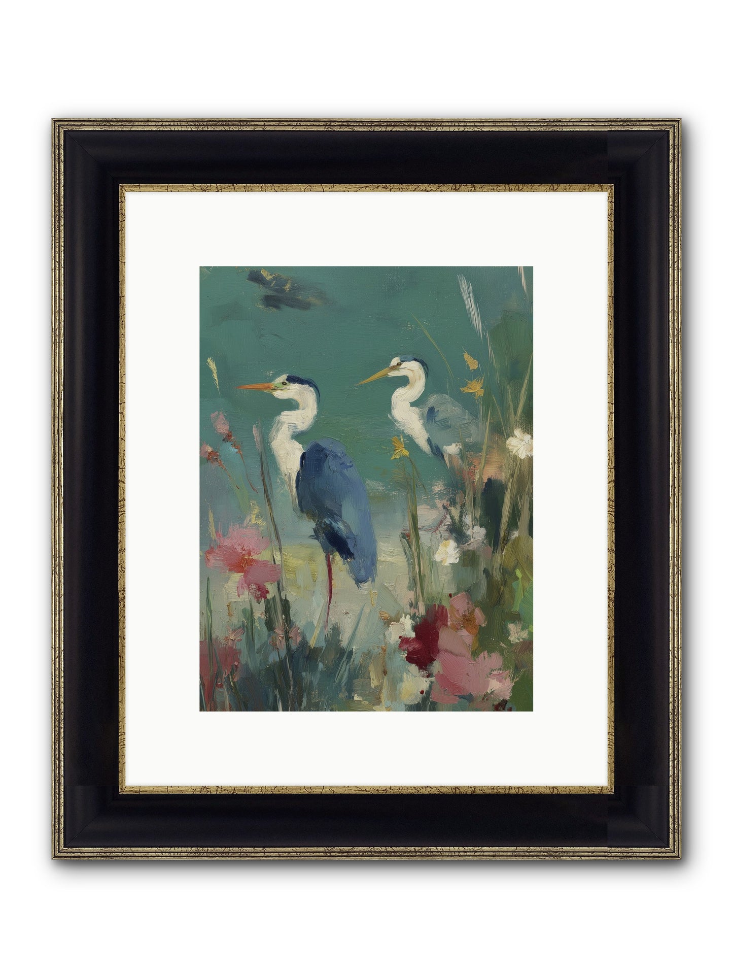 Wave-Whispered Blooms Framed Print - Black & Gold 9x12