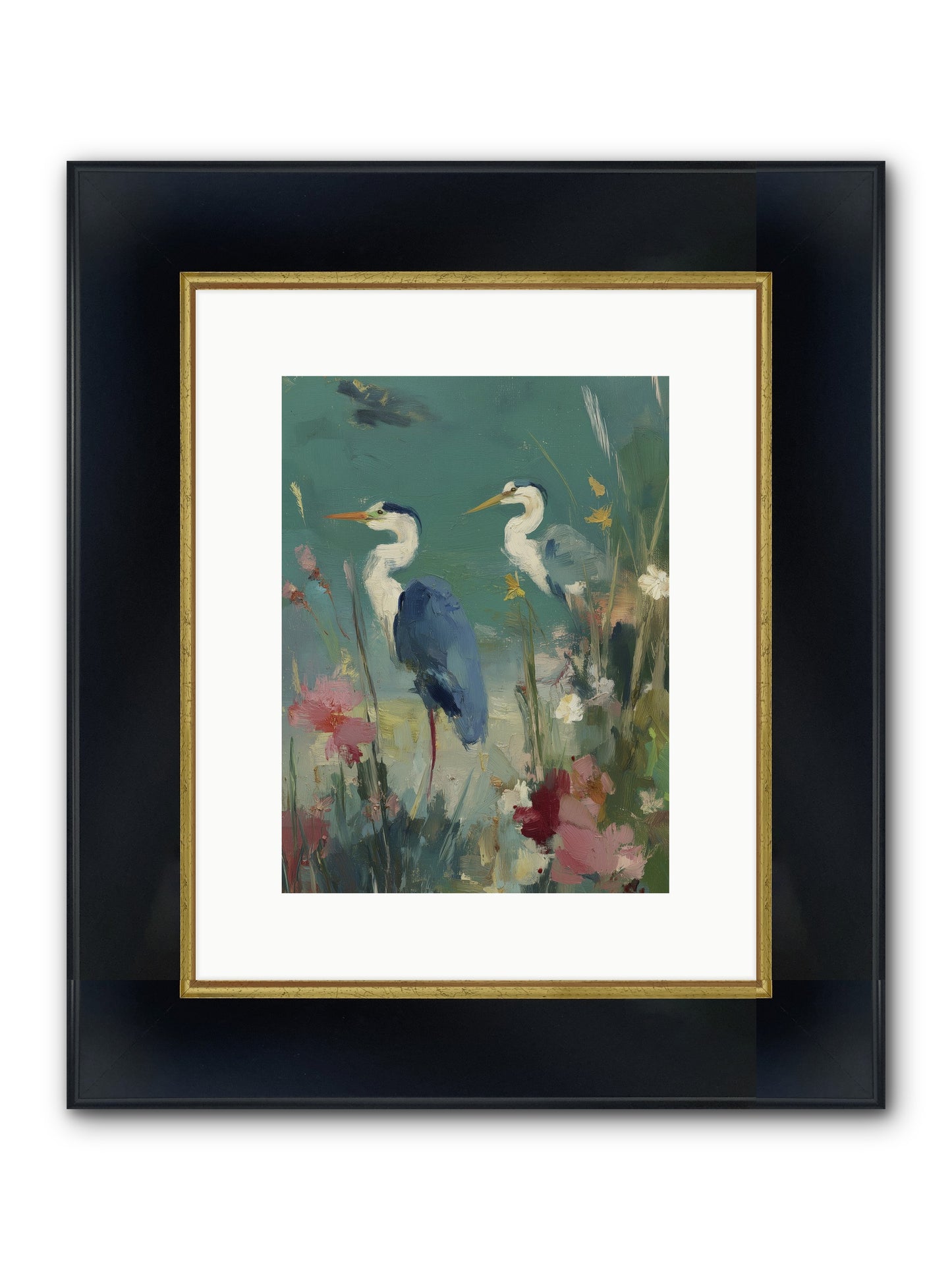 Wave-Whispered Blooms Framed Print - Wide Black w/Gold 9x12
