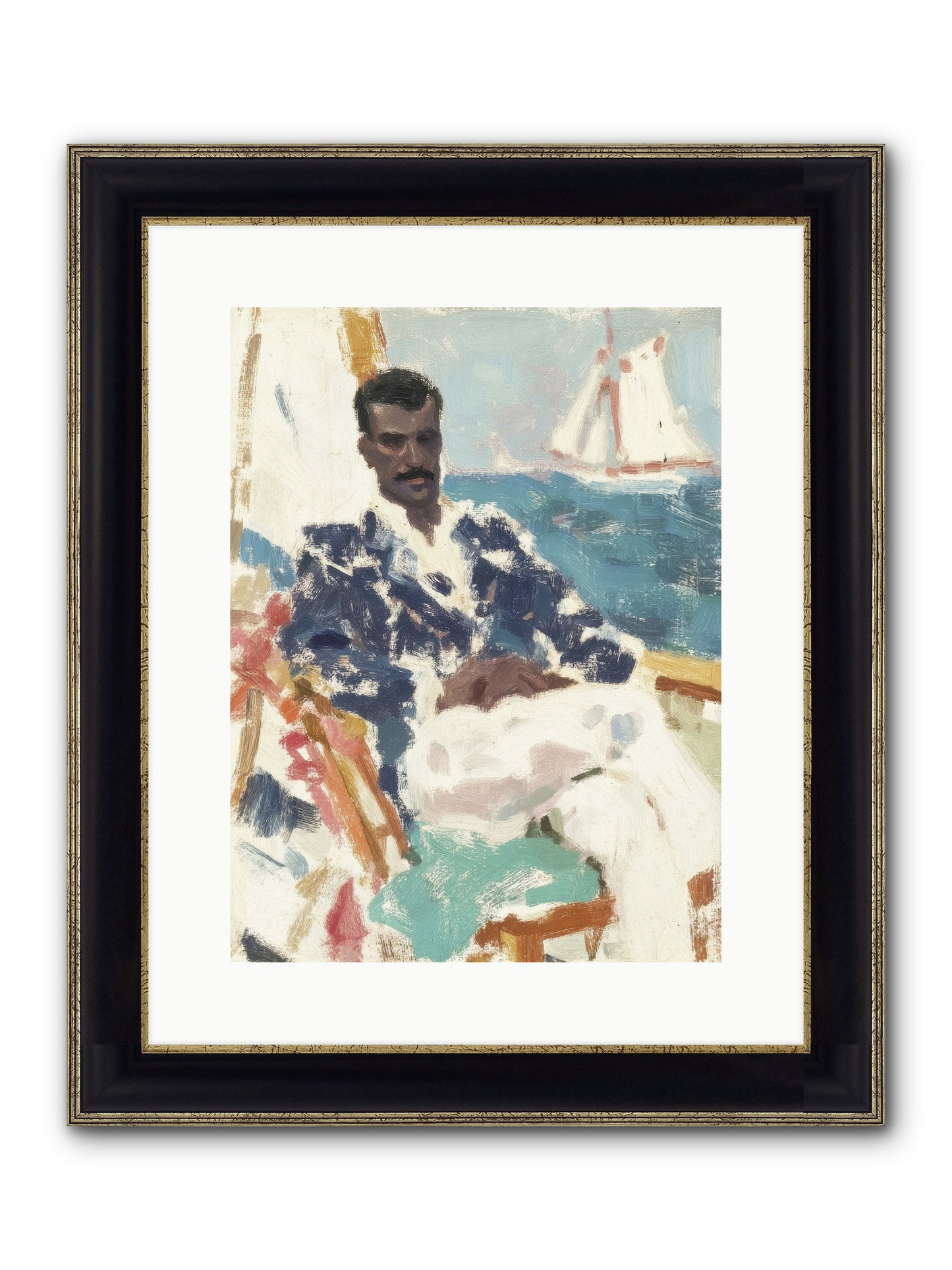 Weekend On Water Framed Print - Black & Gold 12x16