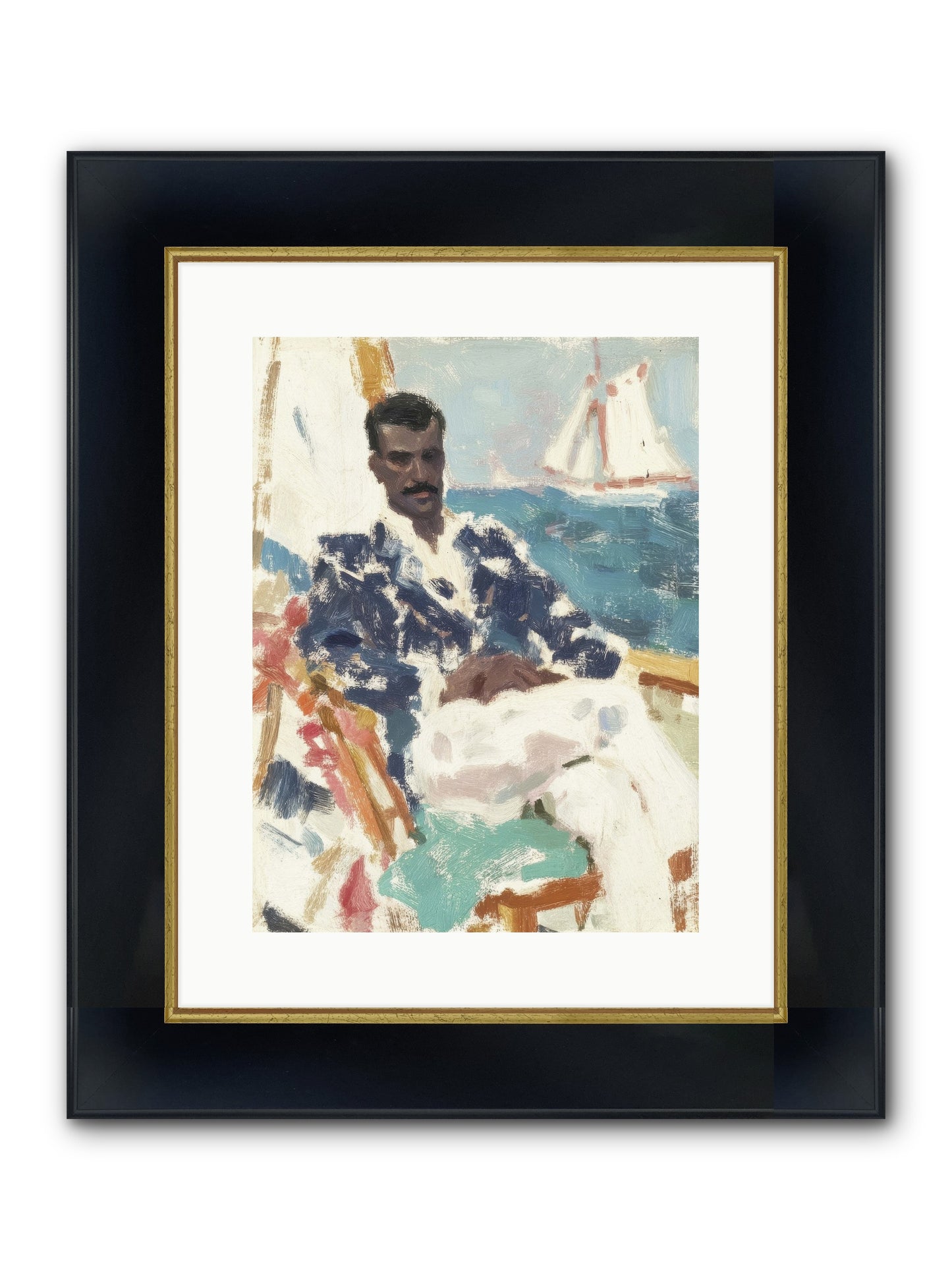 Weekend On Water Framed Print - Wide Black w/Gold 12x16