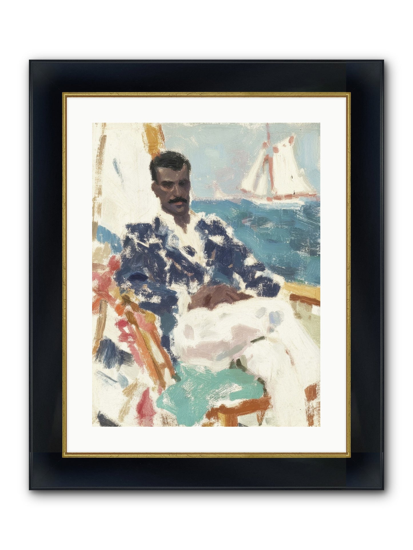 Weekend On Water Framed Print - Wide Black w/Gold 18x24
