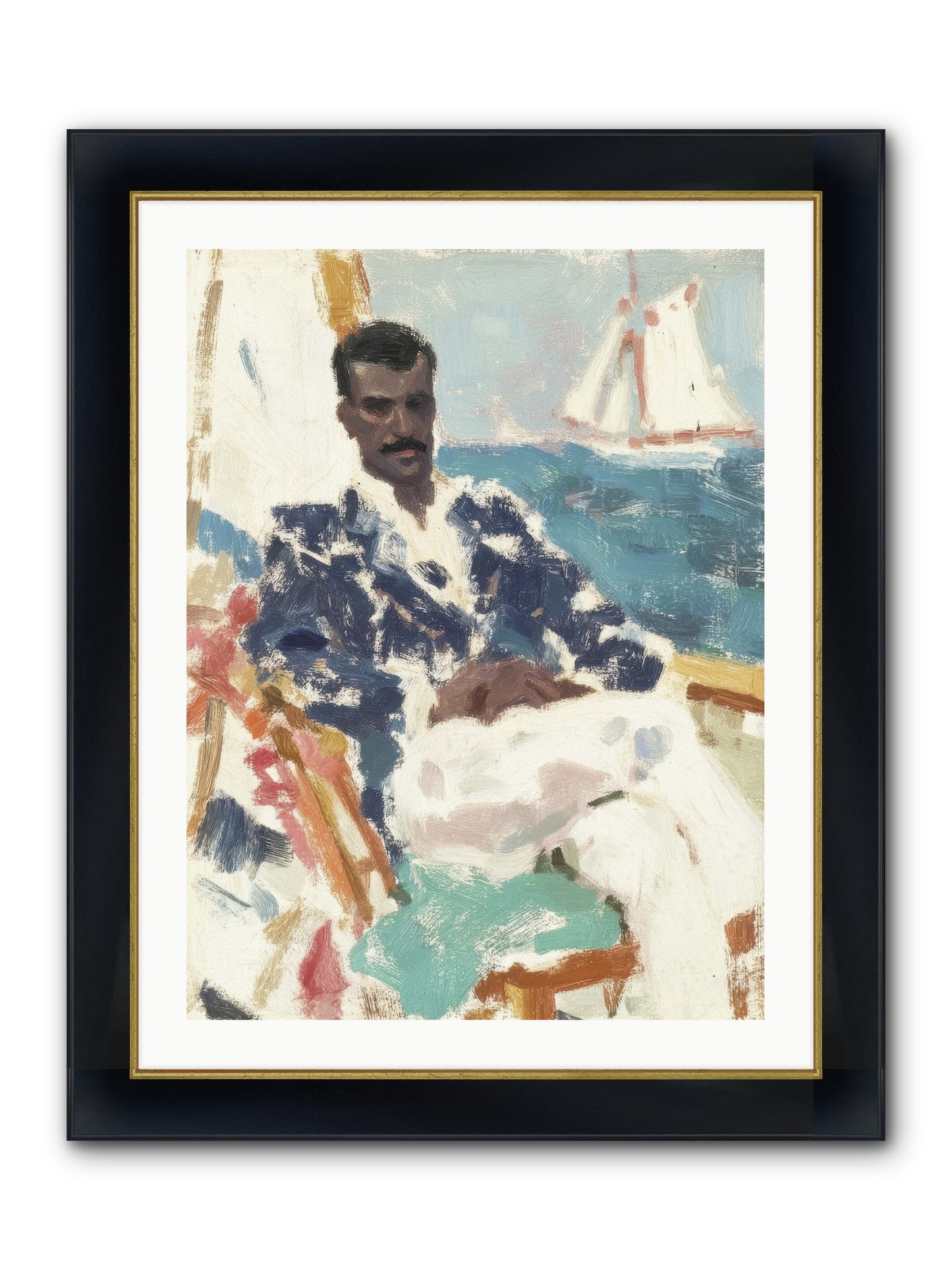Weekend On Water Framed Print - Wide Black w/Gold 24x32