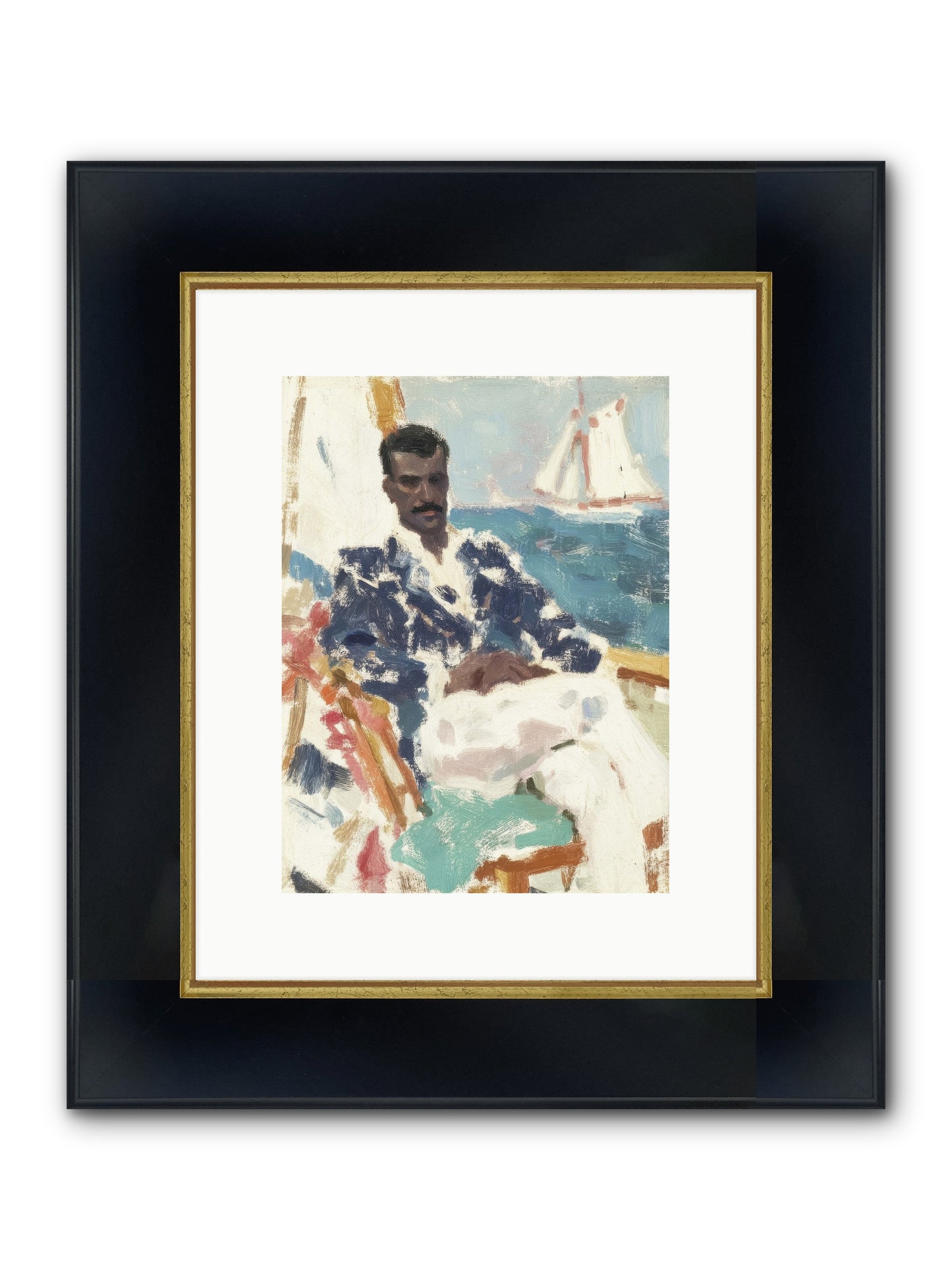Weekend On Water Framed Print - Wide Black w/Gold 9x12