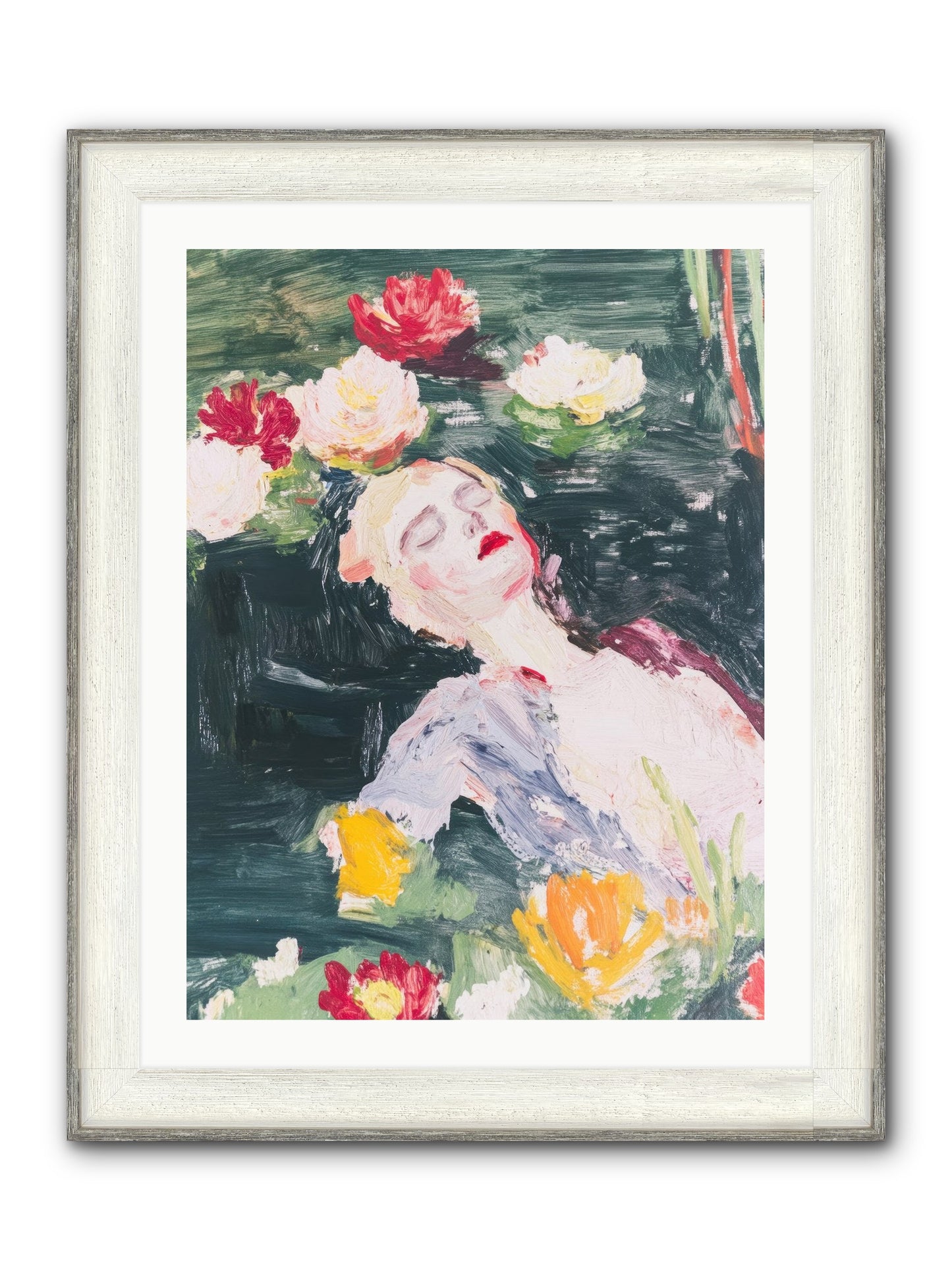 Weightless In Bloom Framed Print - Driftwood White 24x32