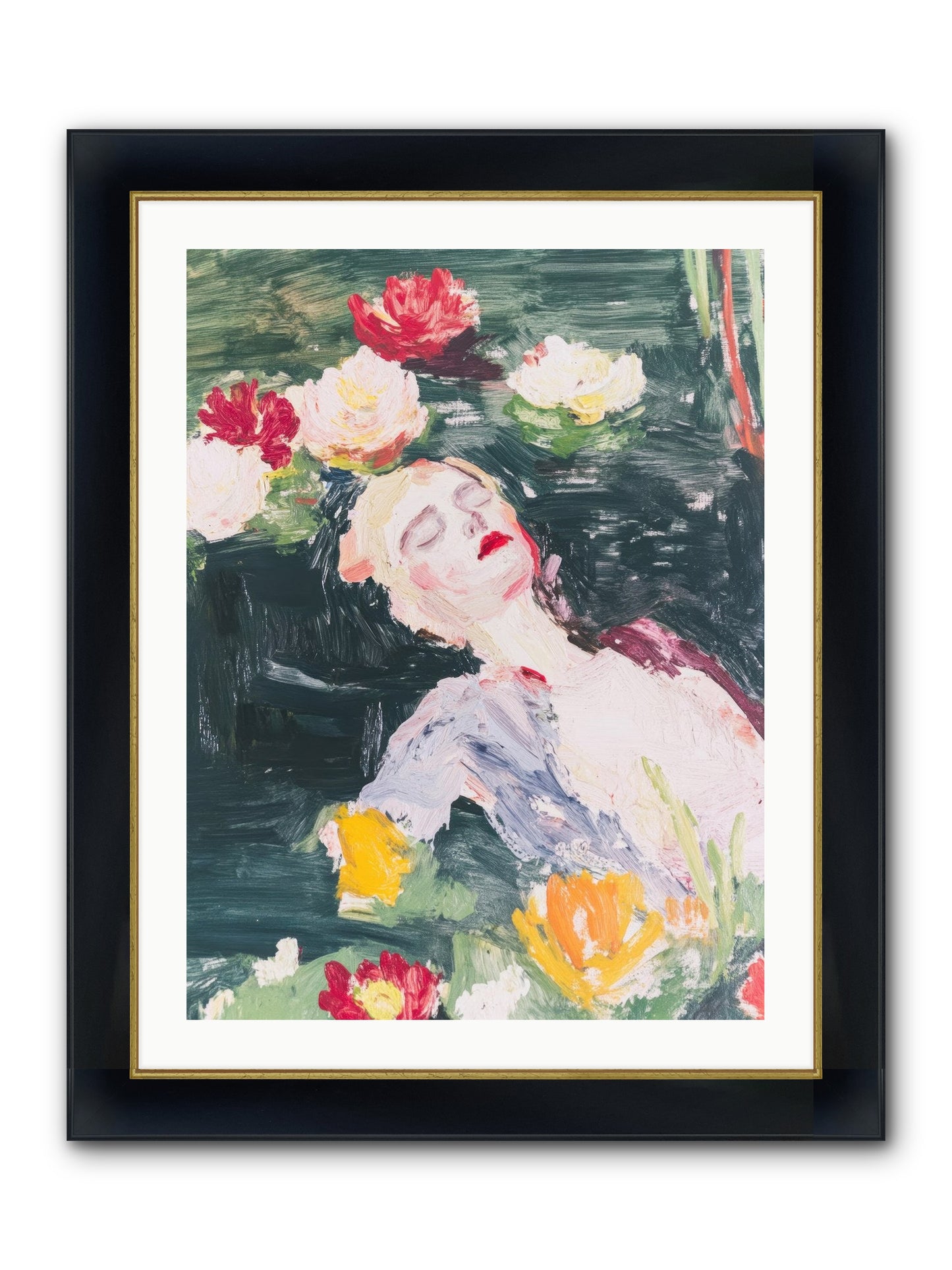 Weightless In Bloom Framed Print - Wide Black w/Gold 24x32