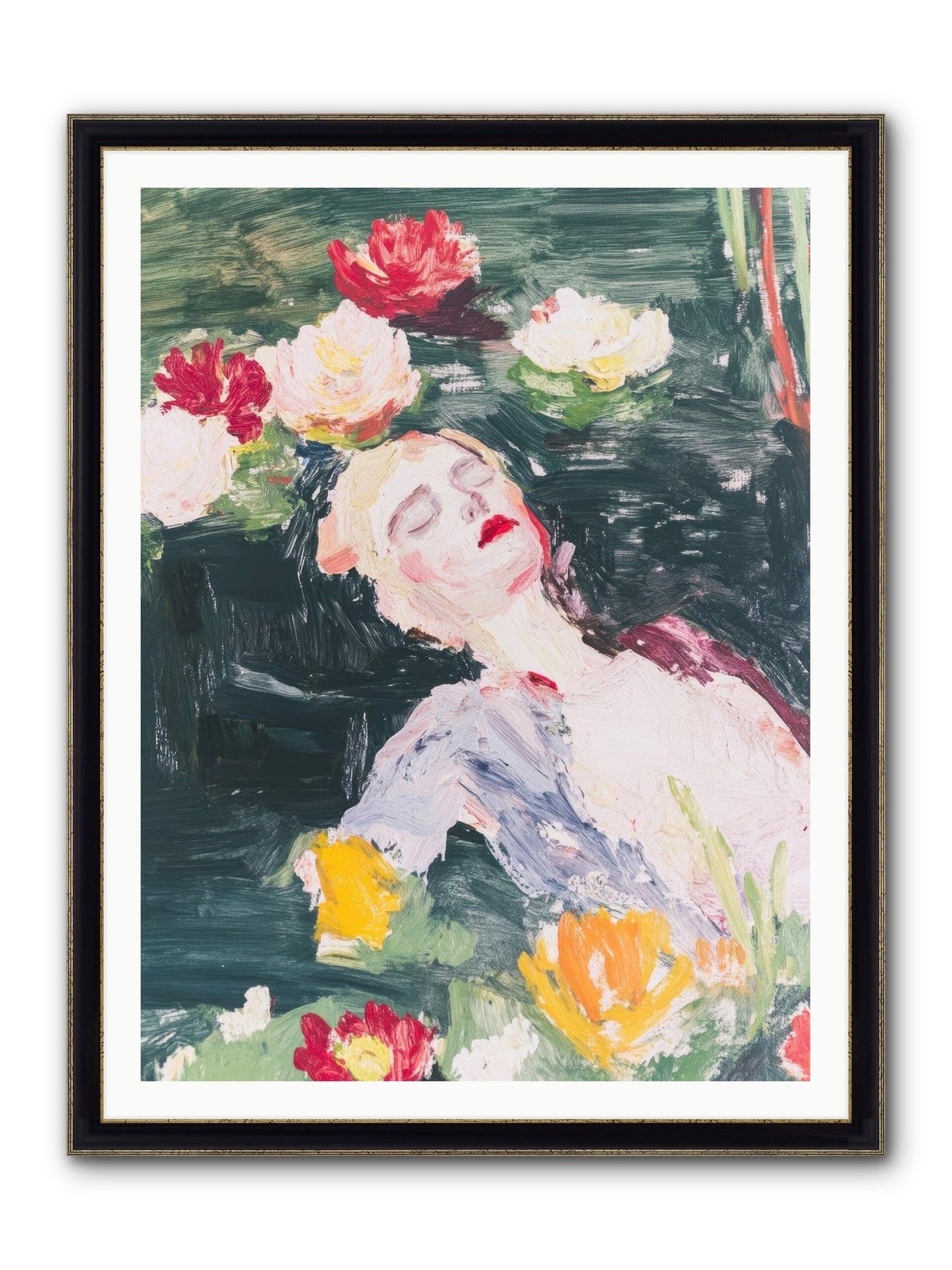 Weightless In Bloom Framed Print - Black & Gold 36x48