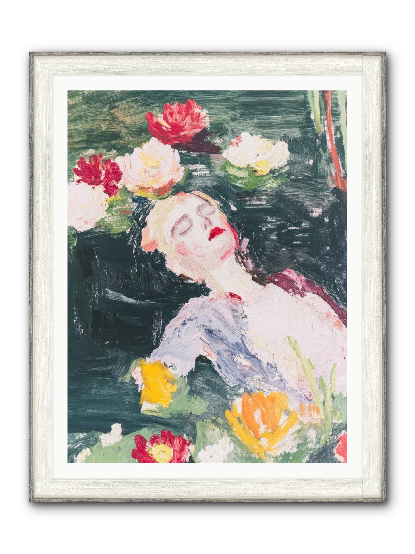 Weightless In Bloom Framed Print - Driftwood White 36x48