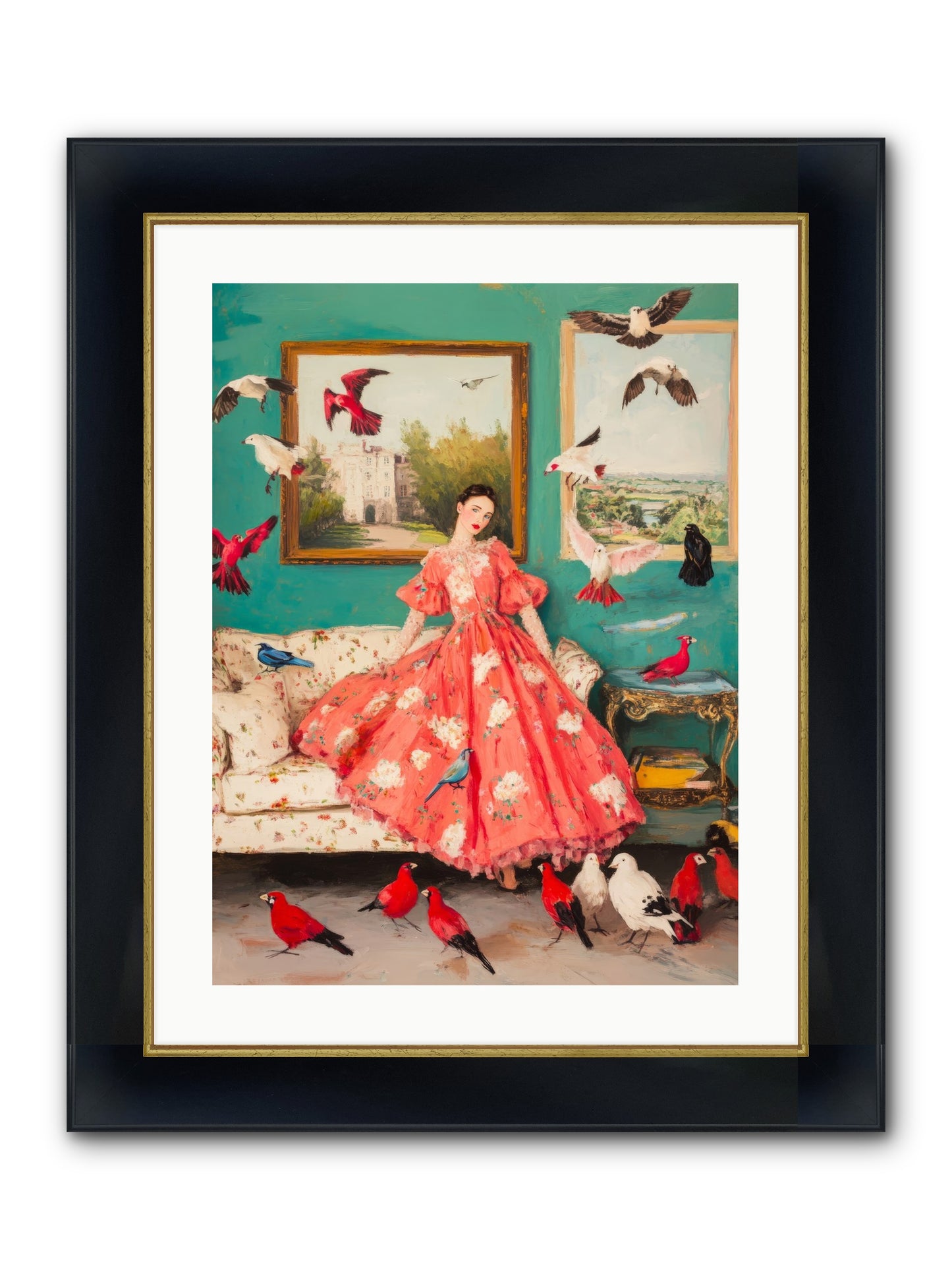 Well-Mannered Flight Framed Print - Wide Black w/Gold 18x24