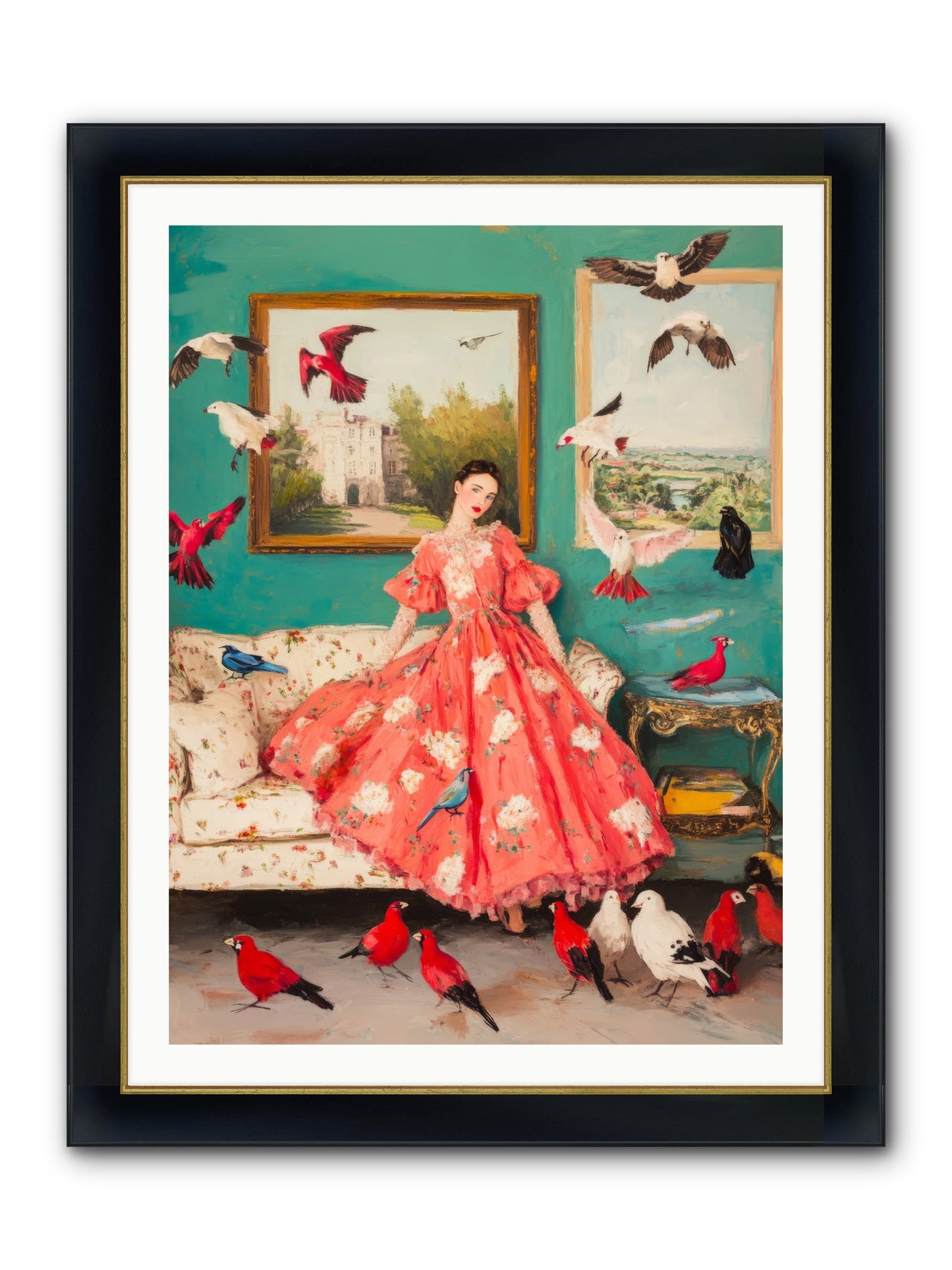 Well-Mannered Flight Framed Print - Wide Black w/Gold 30x40