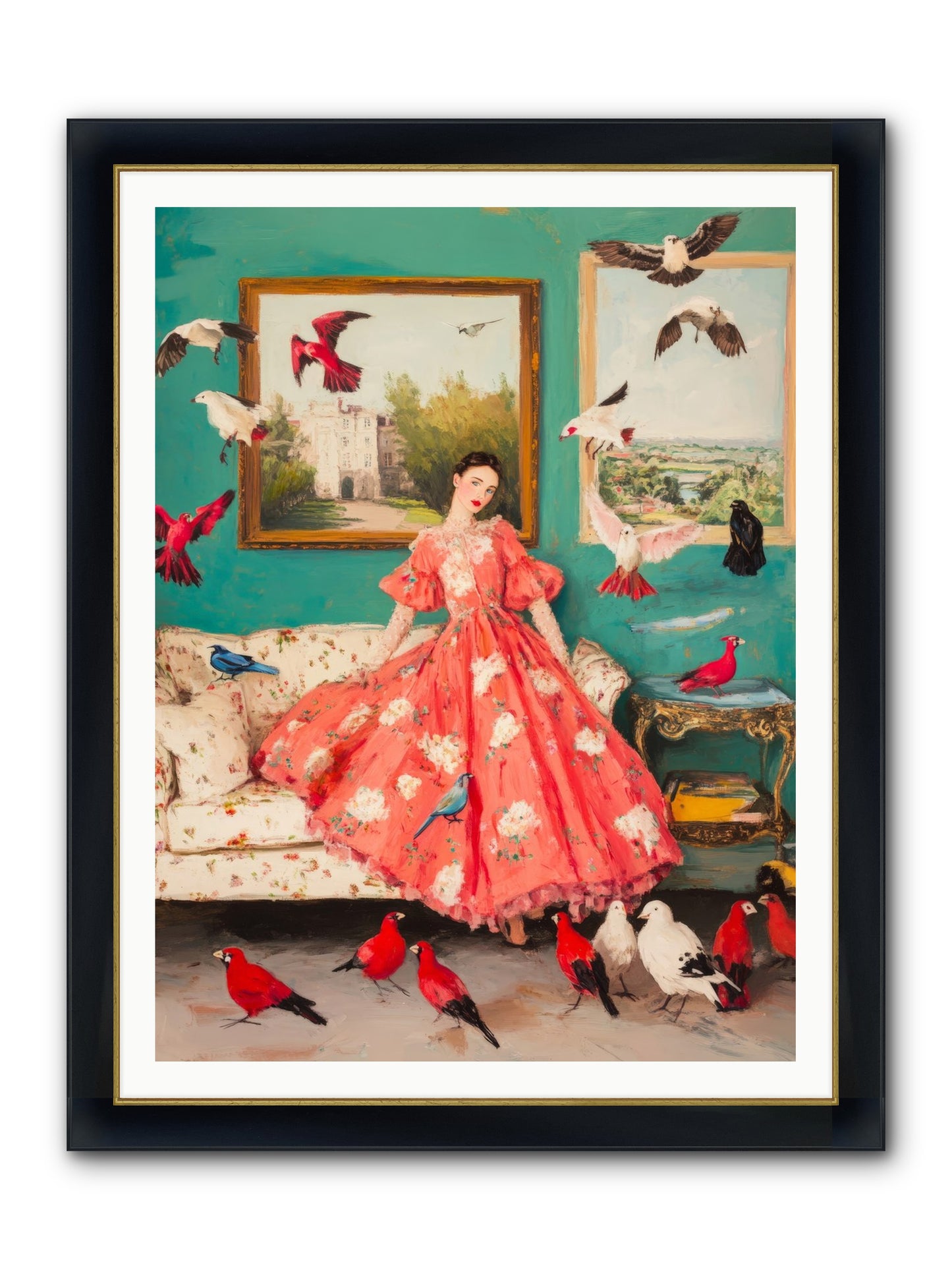 Well-Mannered Flight Framed Print - Wide Black w/Gold 36x48