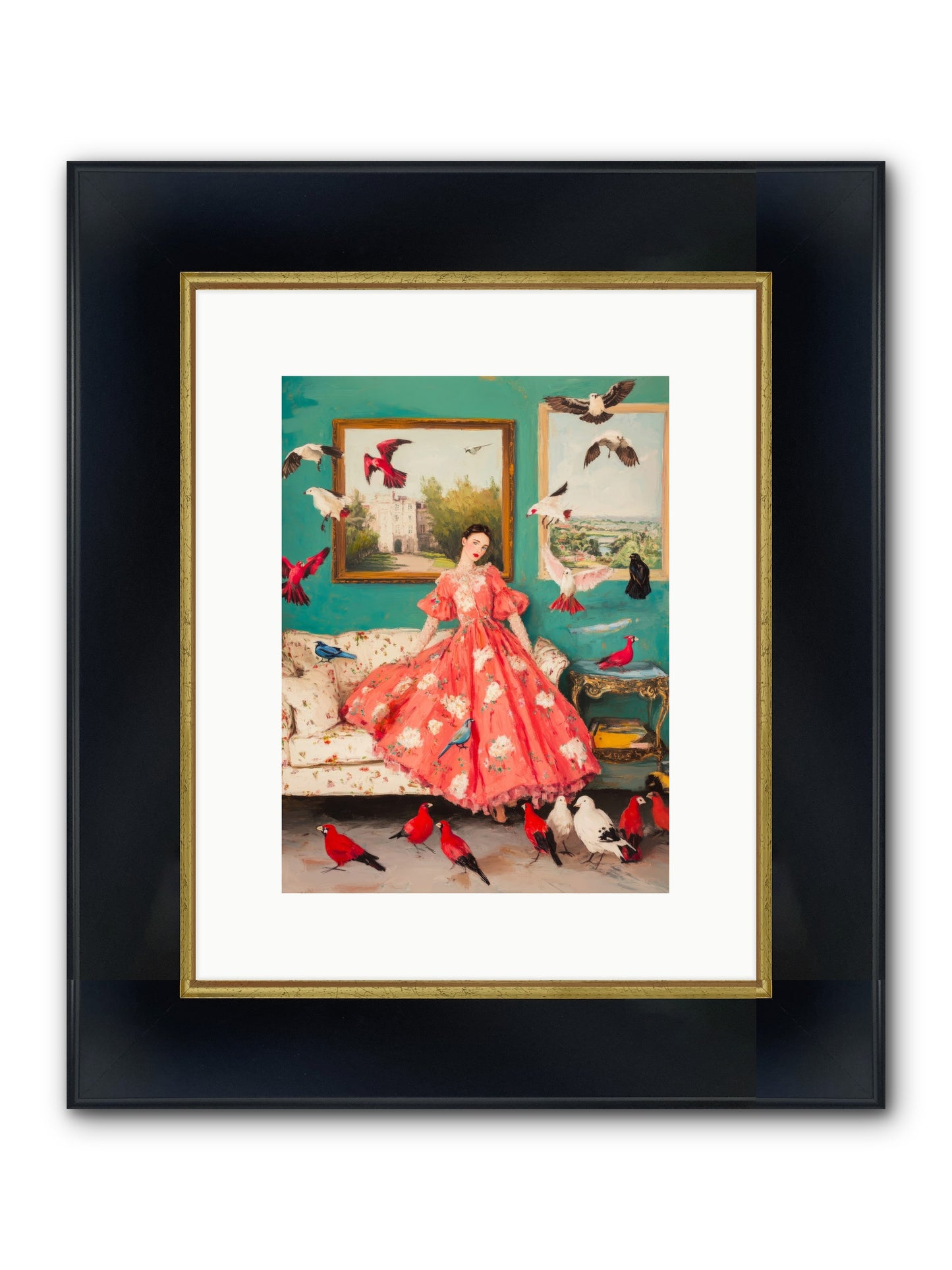 Well-Mannered Flight Framed Print - Wide Black w/Gold 9x12