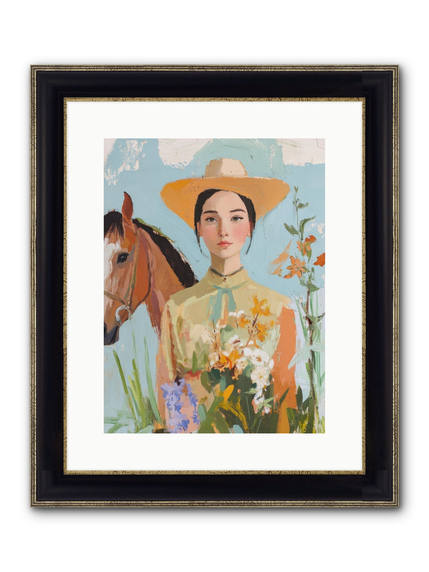 Western Mosaic Framed Print - Black & Gold 12x16