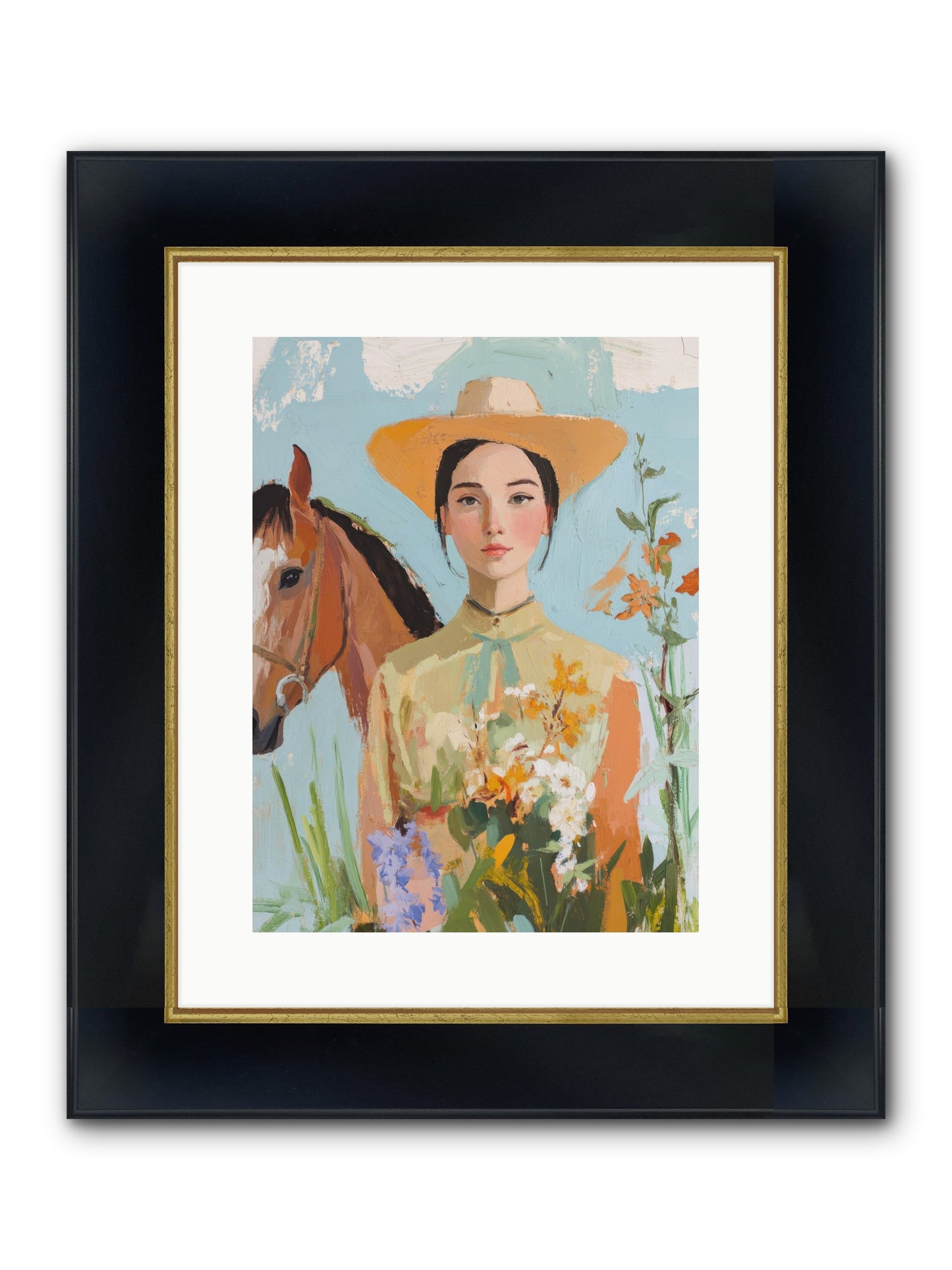 Western Mosaic Framed Print - Wide Black w/Gold 12x16