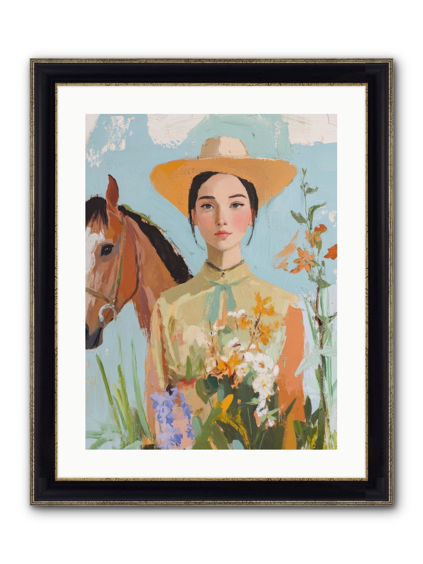 Western Mosaic Framed Print - Black & Gold 18x24