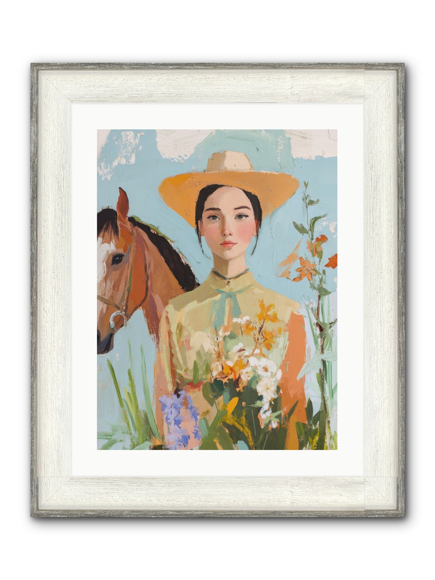 Western Mosaic Framed Print - Driftwood White 18x24