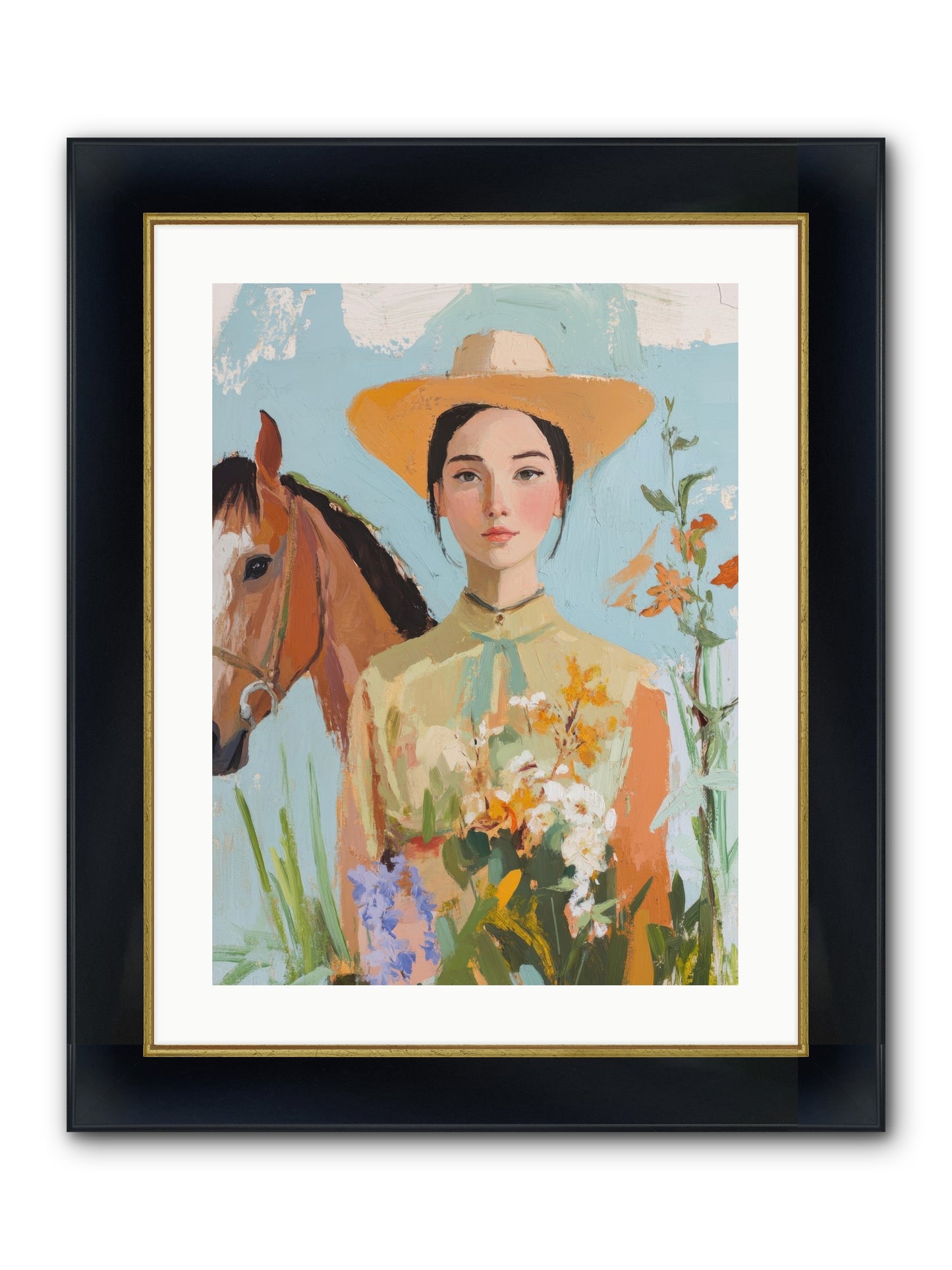 Western Mosaic Framed Print - Wide Black w/Gold 18x24