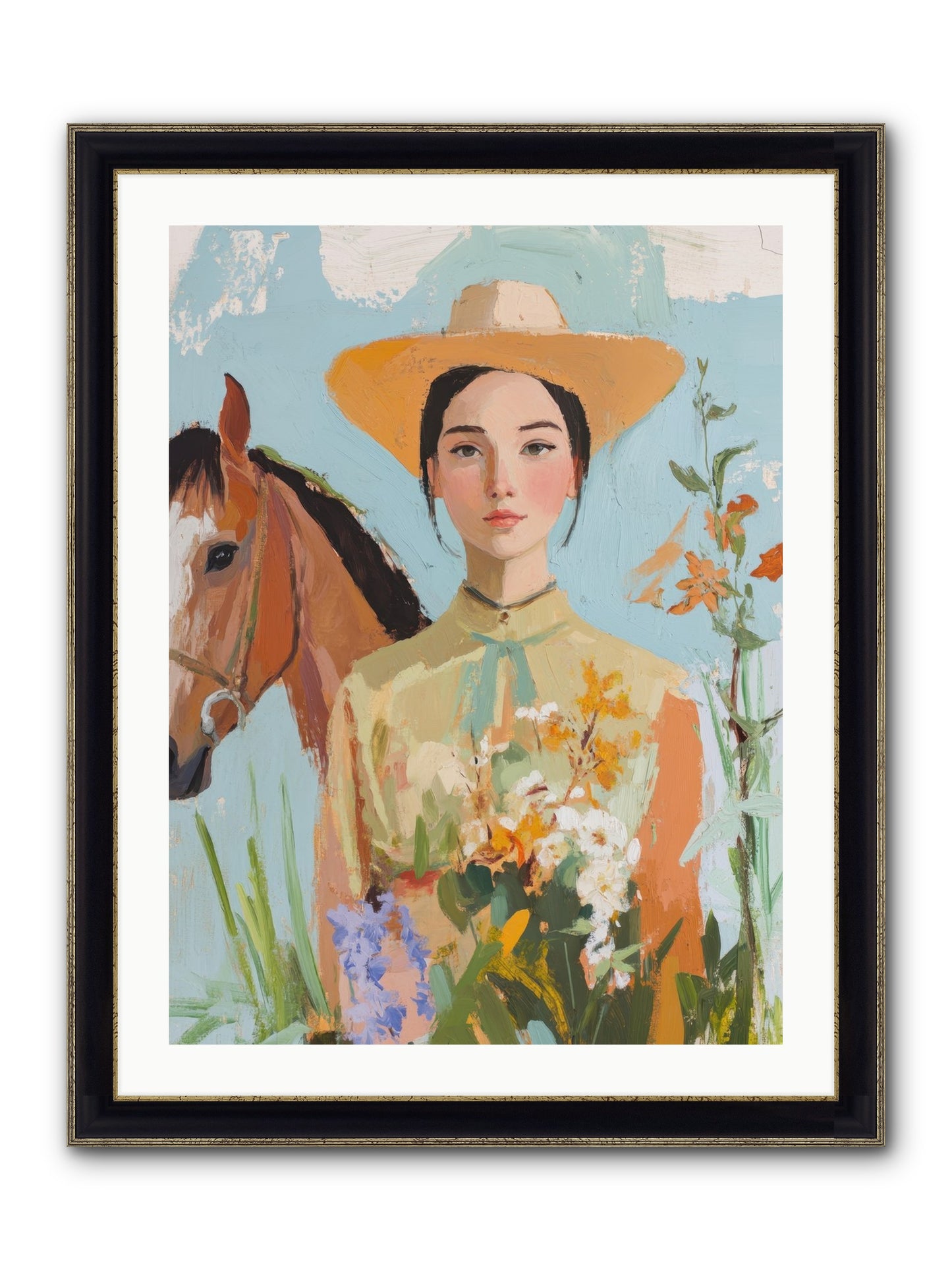 Western Mosaic Framed Print - Black & Gold 24x32
