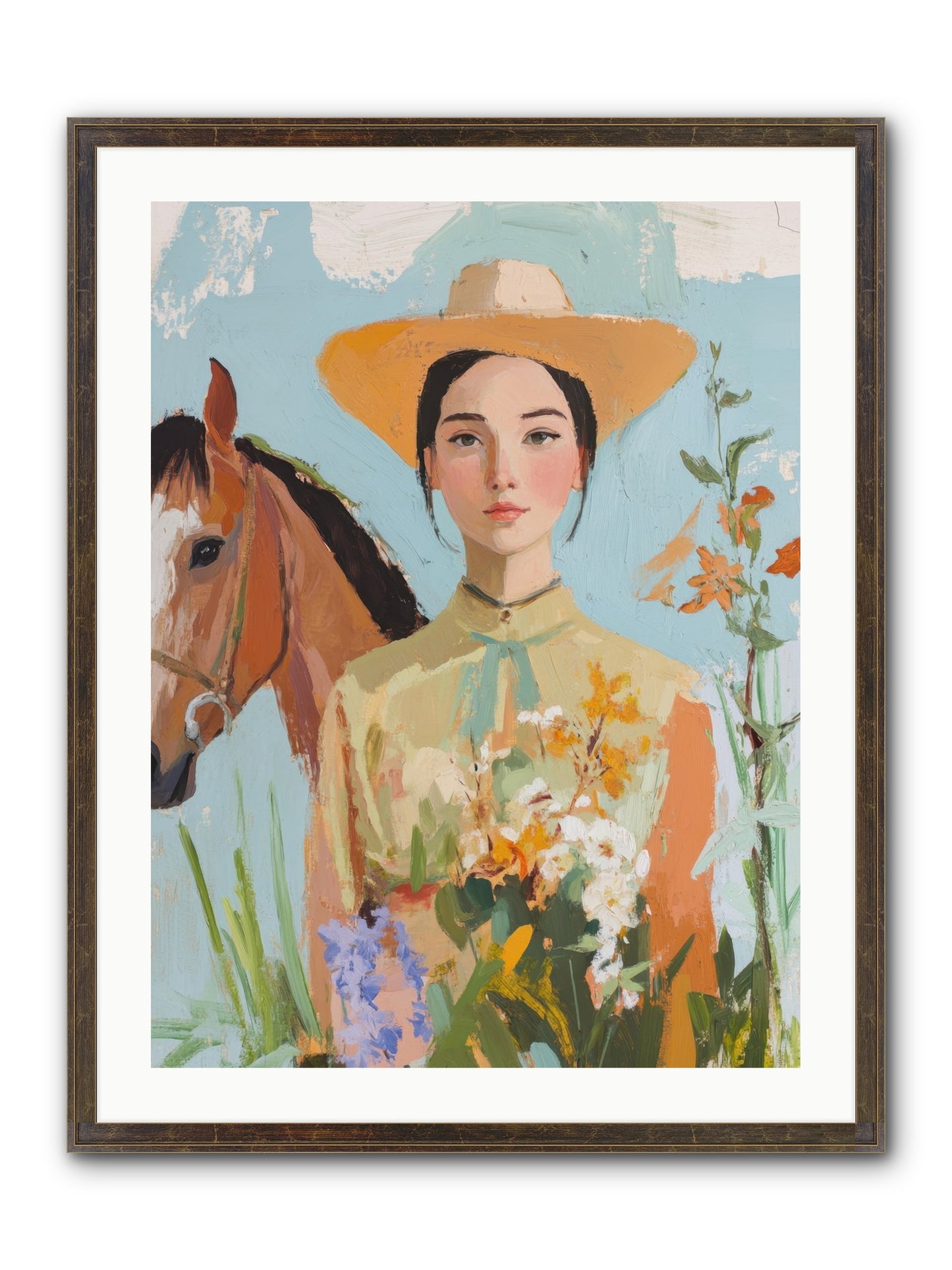 Western Mosaic Framed Print - Slimwoods Black/Gold 24x32